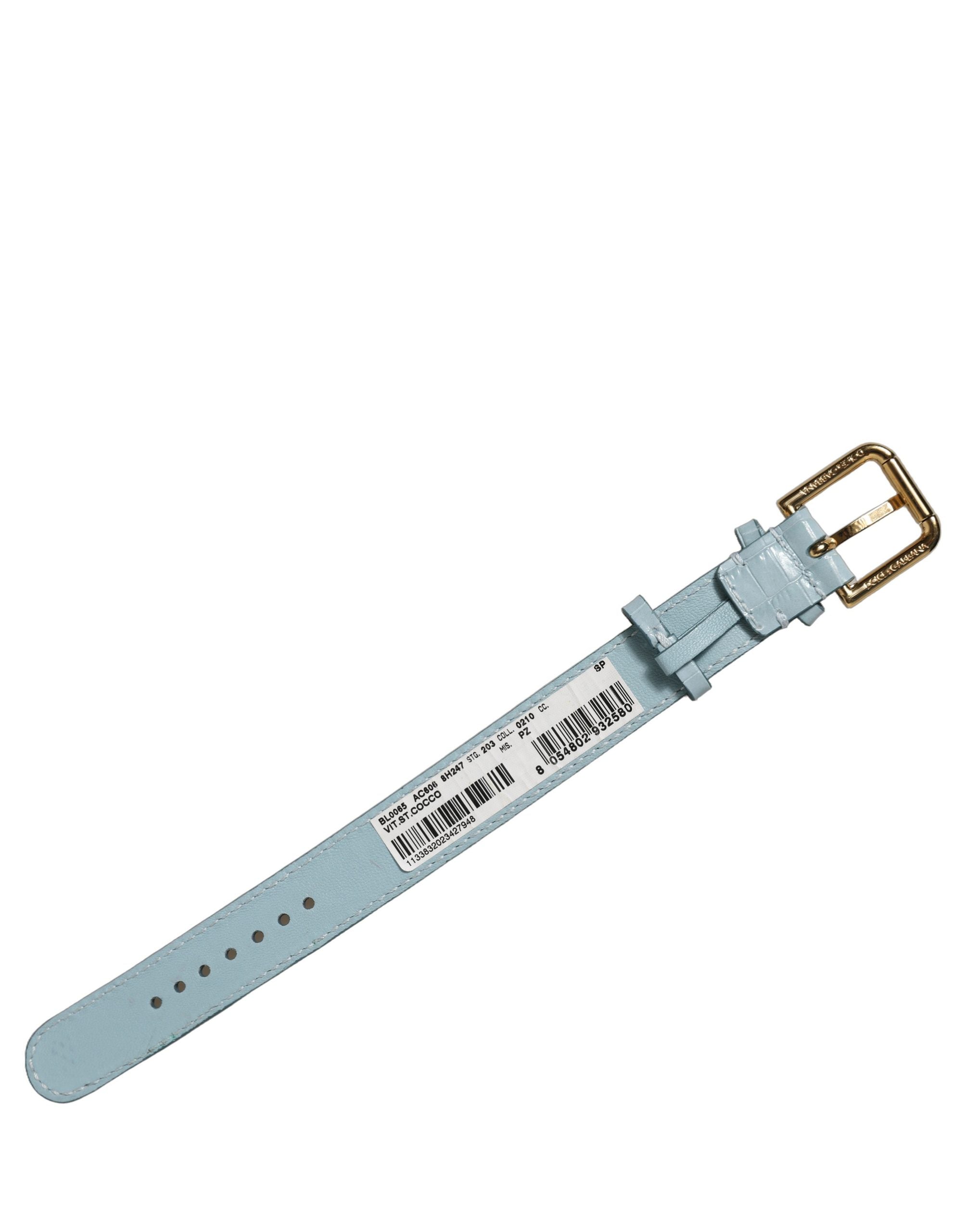 Dolce & Gabbana Blue Embossed Leather Gold Buckle Belt Strap Bracelet
