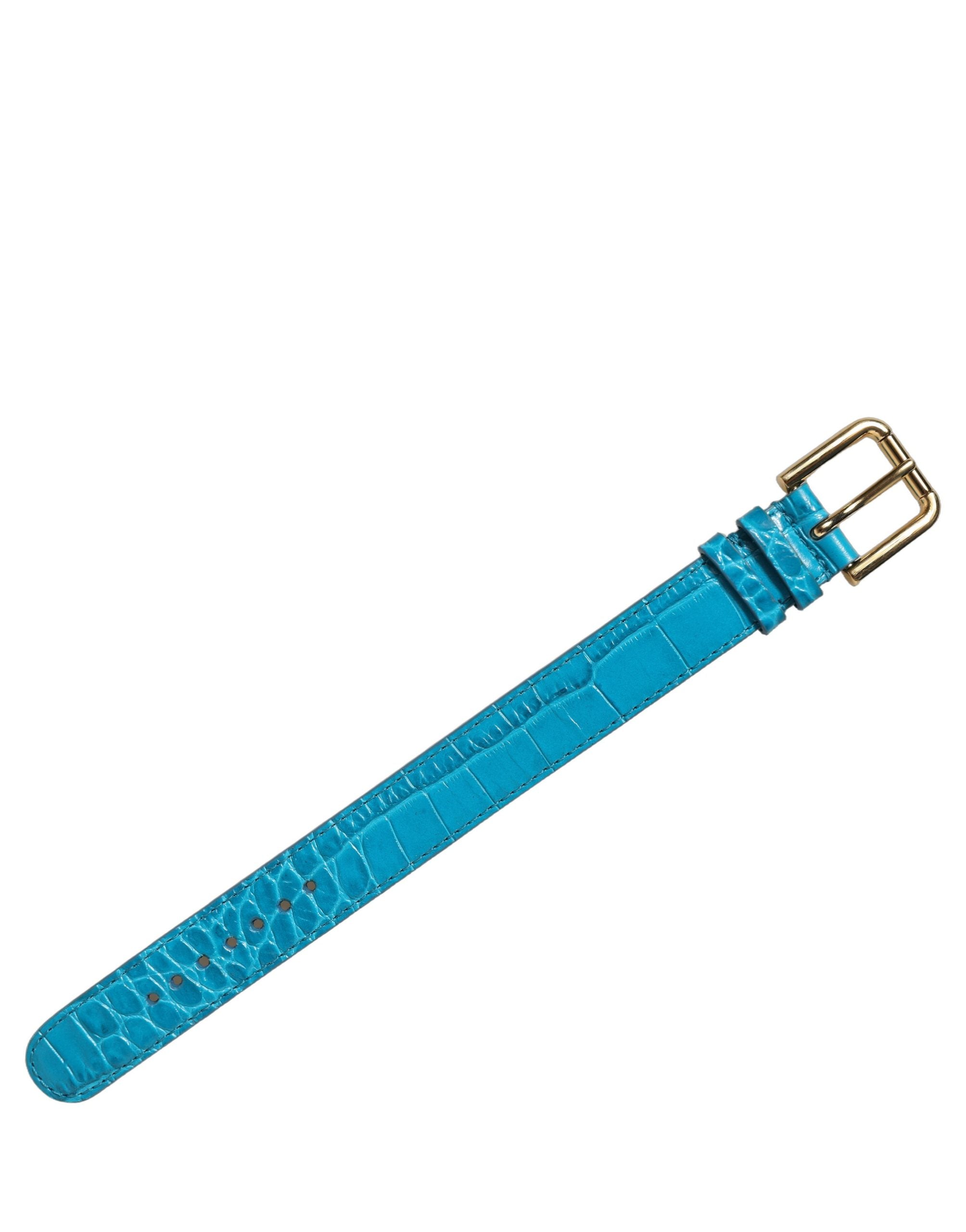 Dolce & Gabbana Blue Embossed Leather Gold Buckle Belt Strap Bracelet