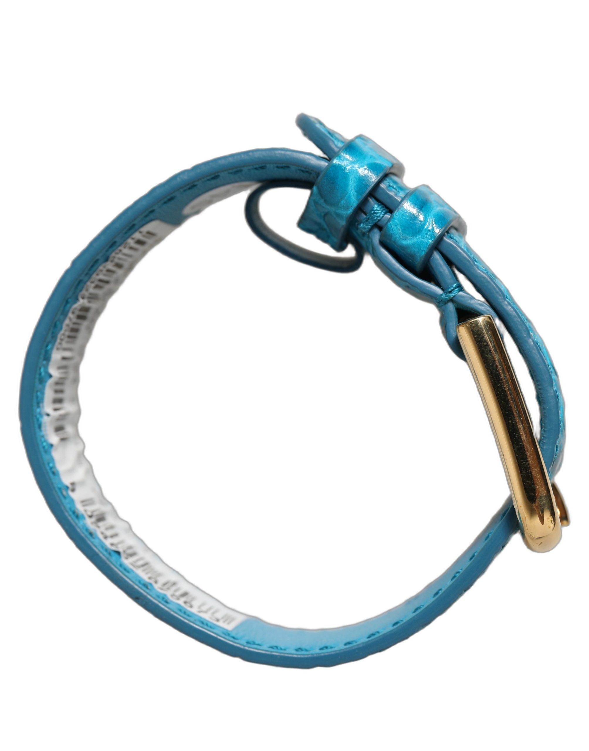 Dolce & Gabbana Blue Embossed Leather Gold Buckle Belt Strap Bracelet