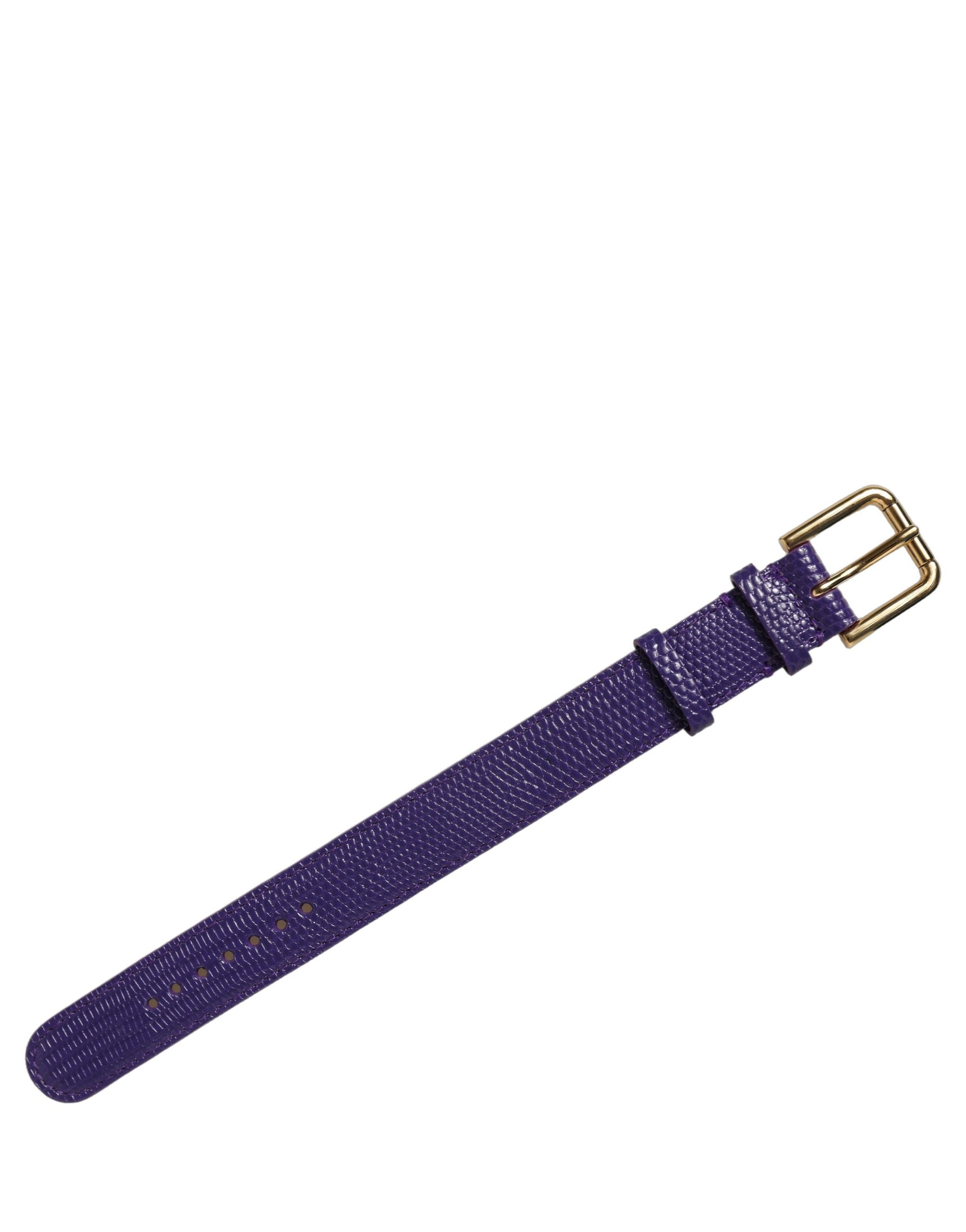 Dolce & Gabbana Violet Textured Leather Gold Buckle Belt Strap Bracelet