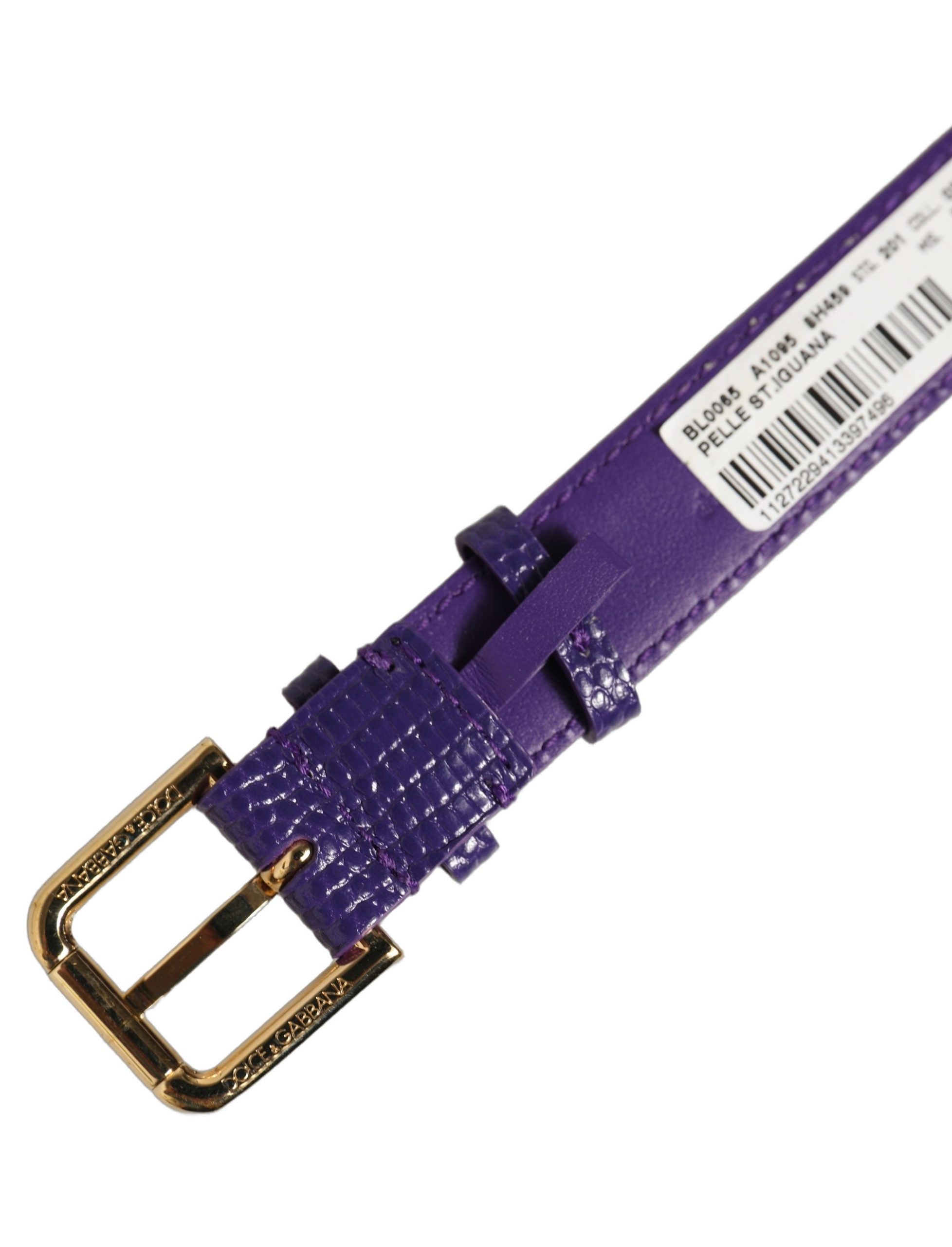 Dolce & Gabbana Violet Textured Leather Gold Buckle Belt Strap Bracelet