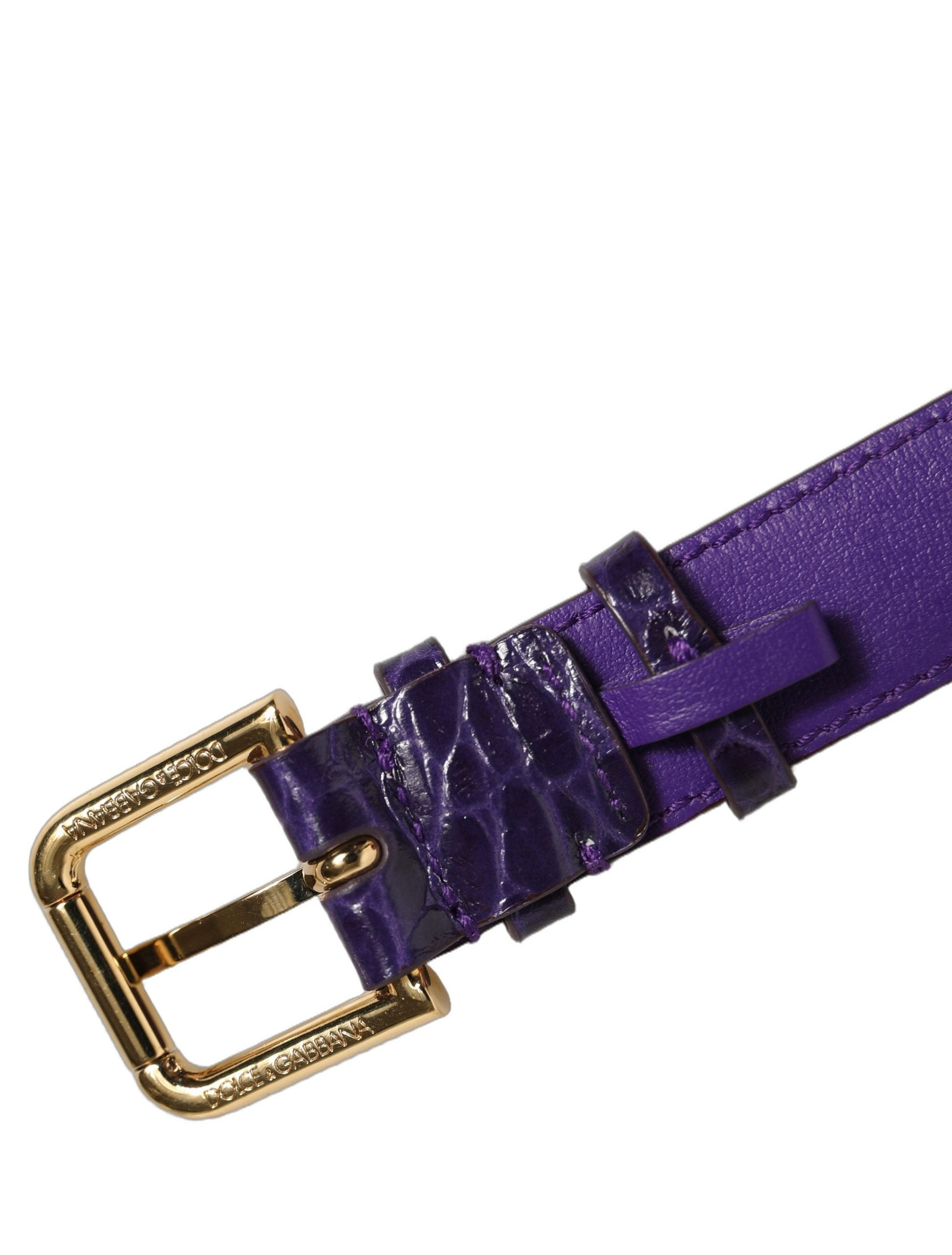 Dolce & Gabbana Violet Embossed Leather Gold Buckle Belt Strap Bracelet