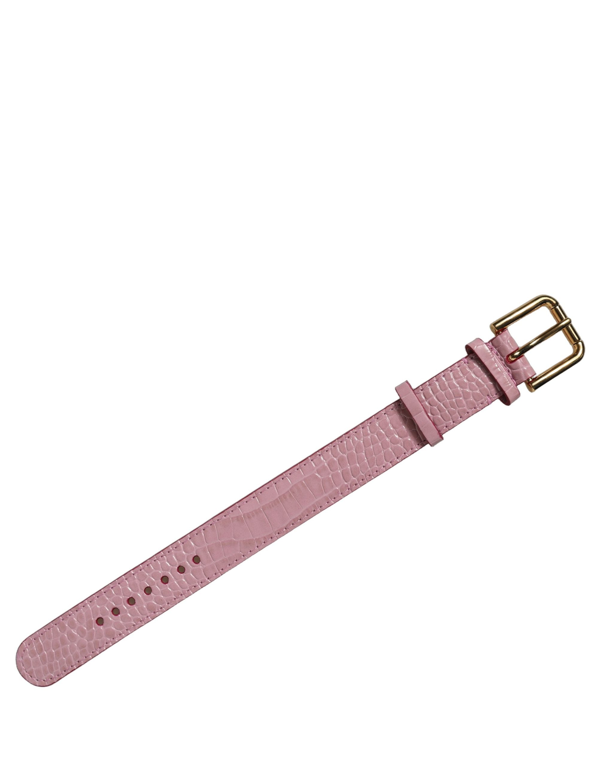 Dolce & Gabbana Pink Embossed Leather Gold Buckle Belt Strap Bracelet