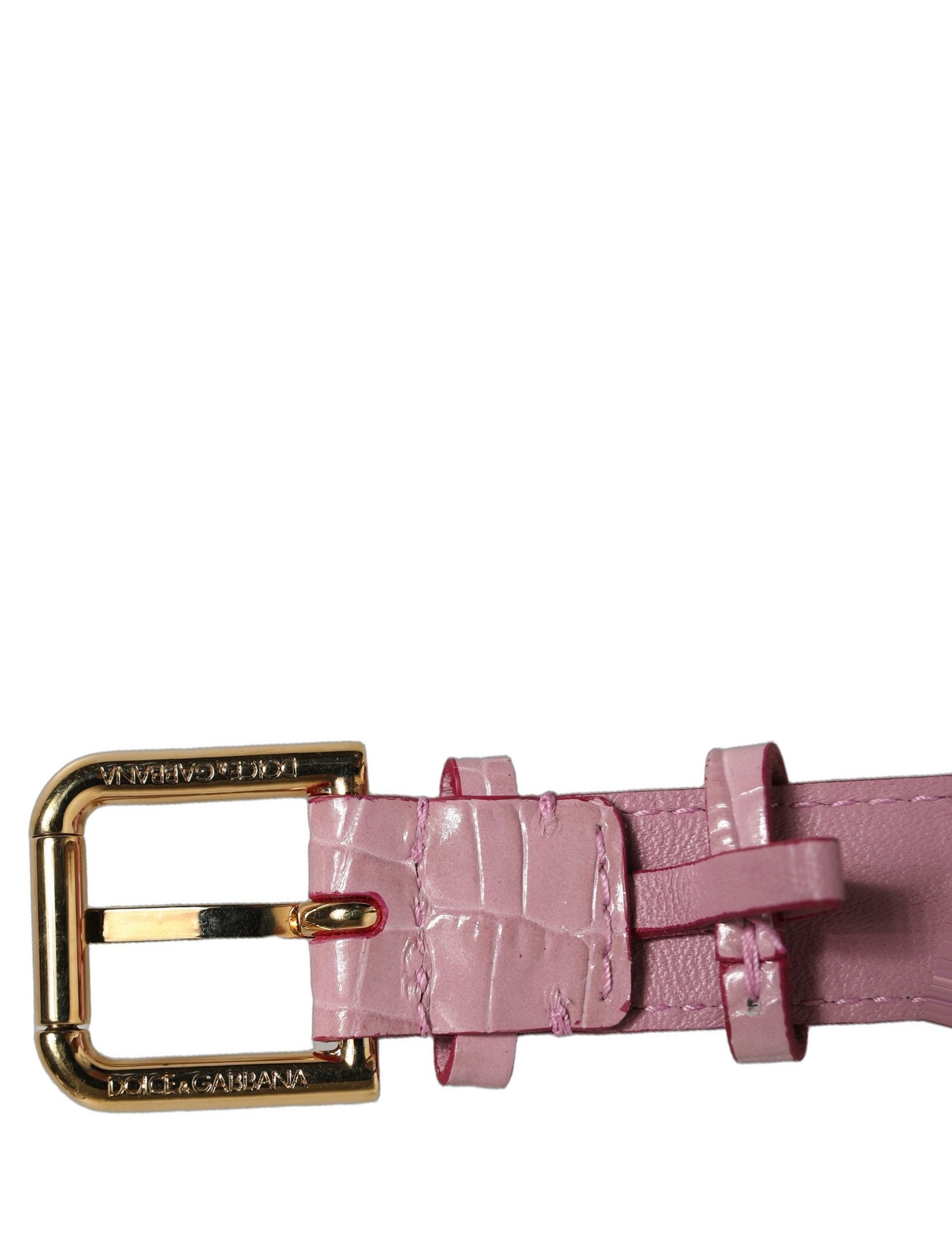Dolce & Gabbana Pink Embossed Leather Gold Buckle Belt Strap Bracelet