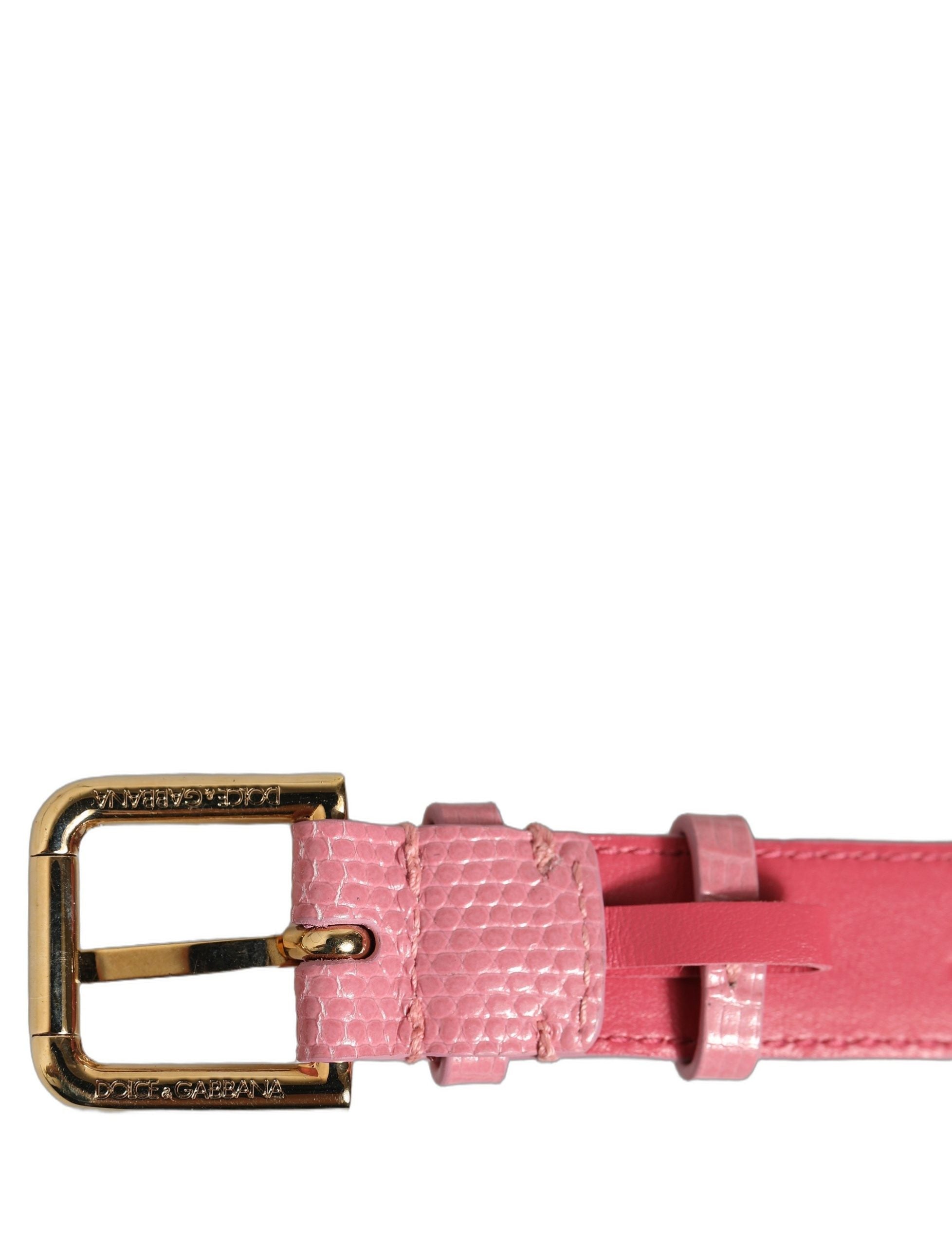 Dolce & Gabbana Pink Textured Leather Gold Buckle Belt Strap Bracelet