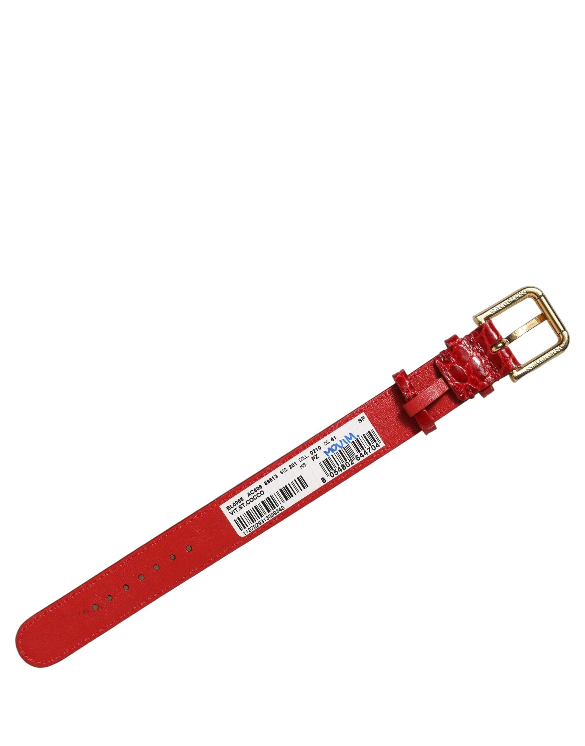 Dolce & Gabbana Red Embossed Leather Gold Buckle Belt Strap Bracelet