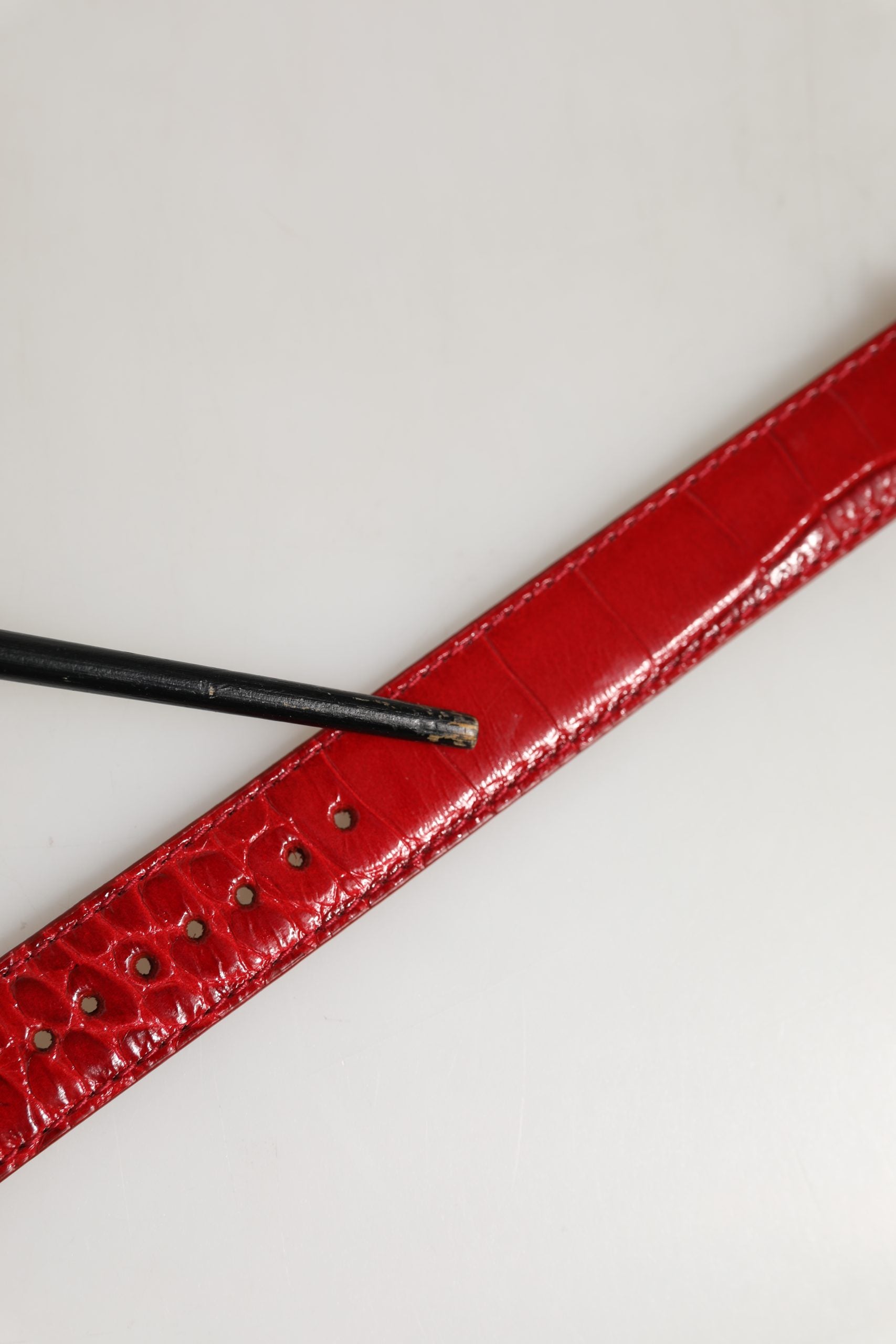 Dolce & Gabbana Red Embossed Leather Gold Buckle Belt Strap Bracelet