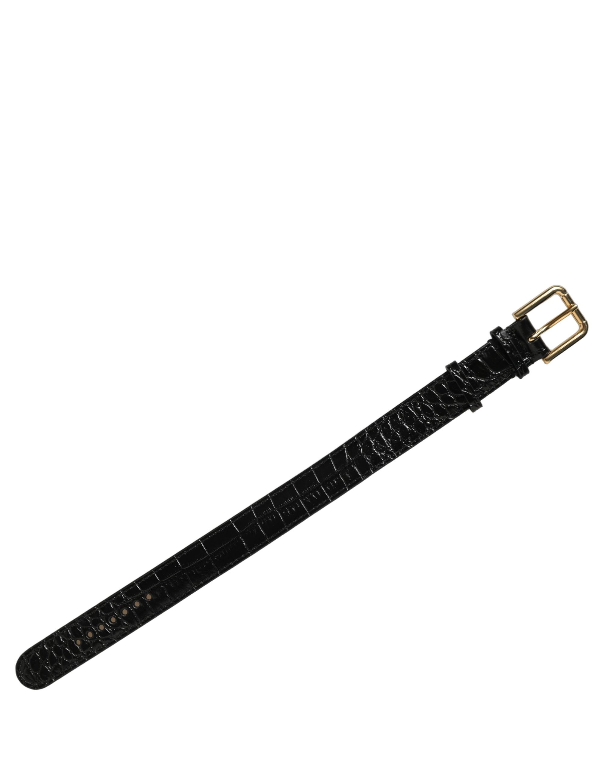 Dolce & Gabbana Black Textured Leather Gold Buckle Belt Strap Bracelet
