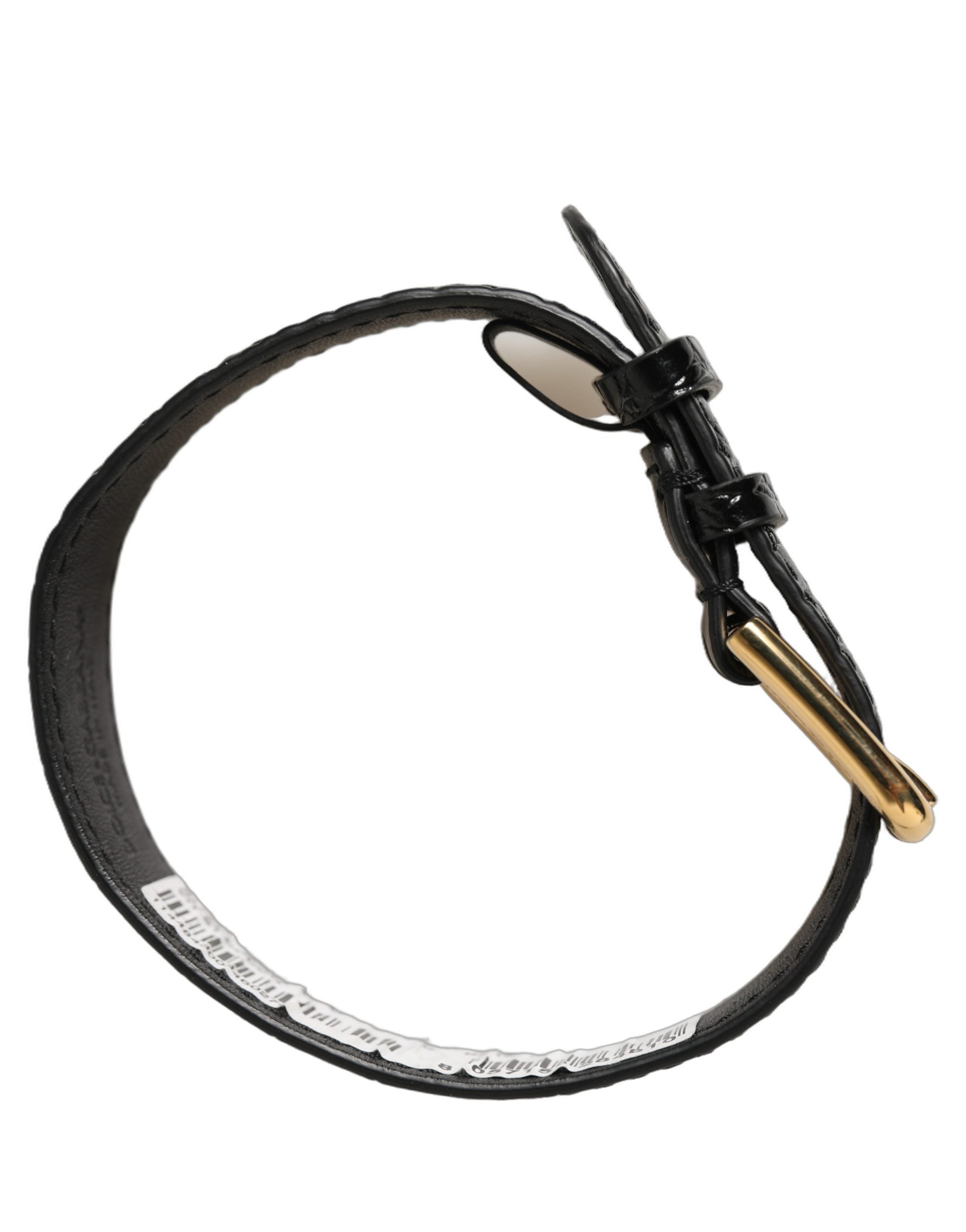 Dolce & Gabbana Black Textured Leather Gold Buckle Belt Strap Bracelet