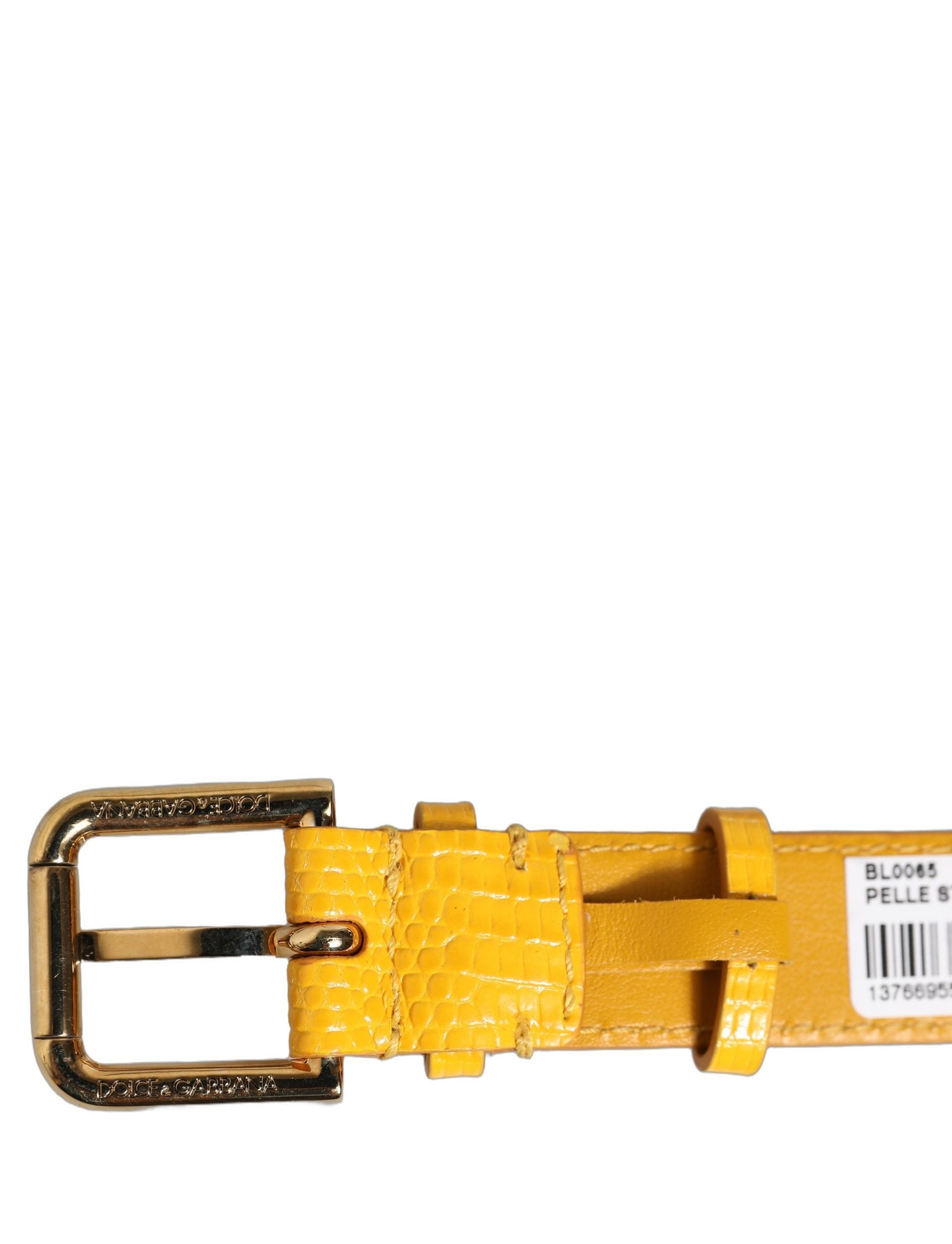Dolce & Gabbana Yellow Textured Leather Gold Buckle Belt Strap Bracelet
