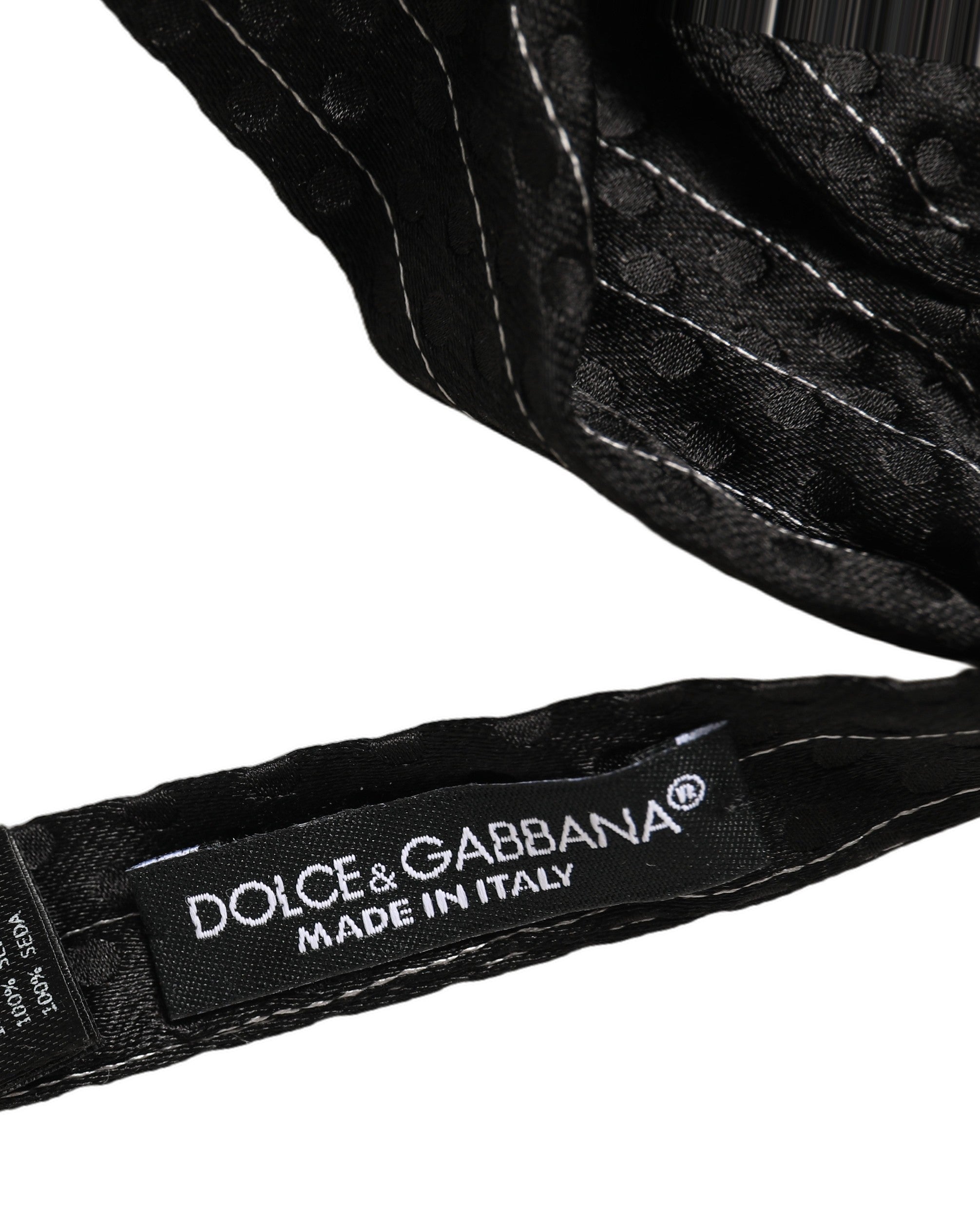 Dolce & Gabbana Men Black Pinstripe Silk Adjustable Neck Papillon Bow Tie