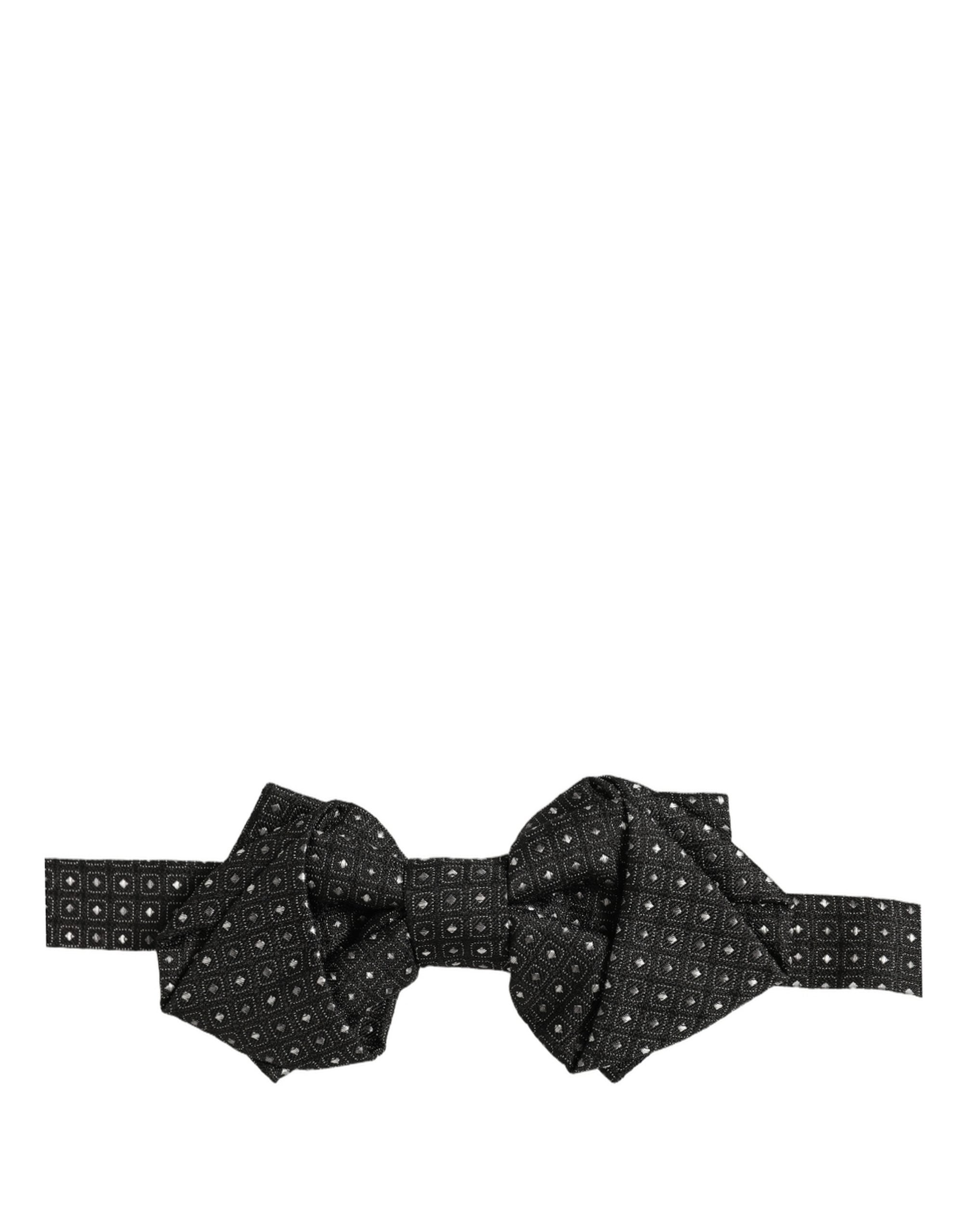 Dolce & Gabbana Men Black Polka Dot Silk Adjustable Neck Papillon Bow Tie