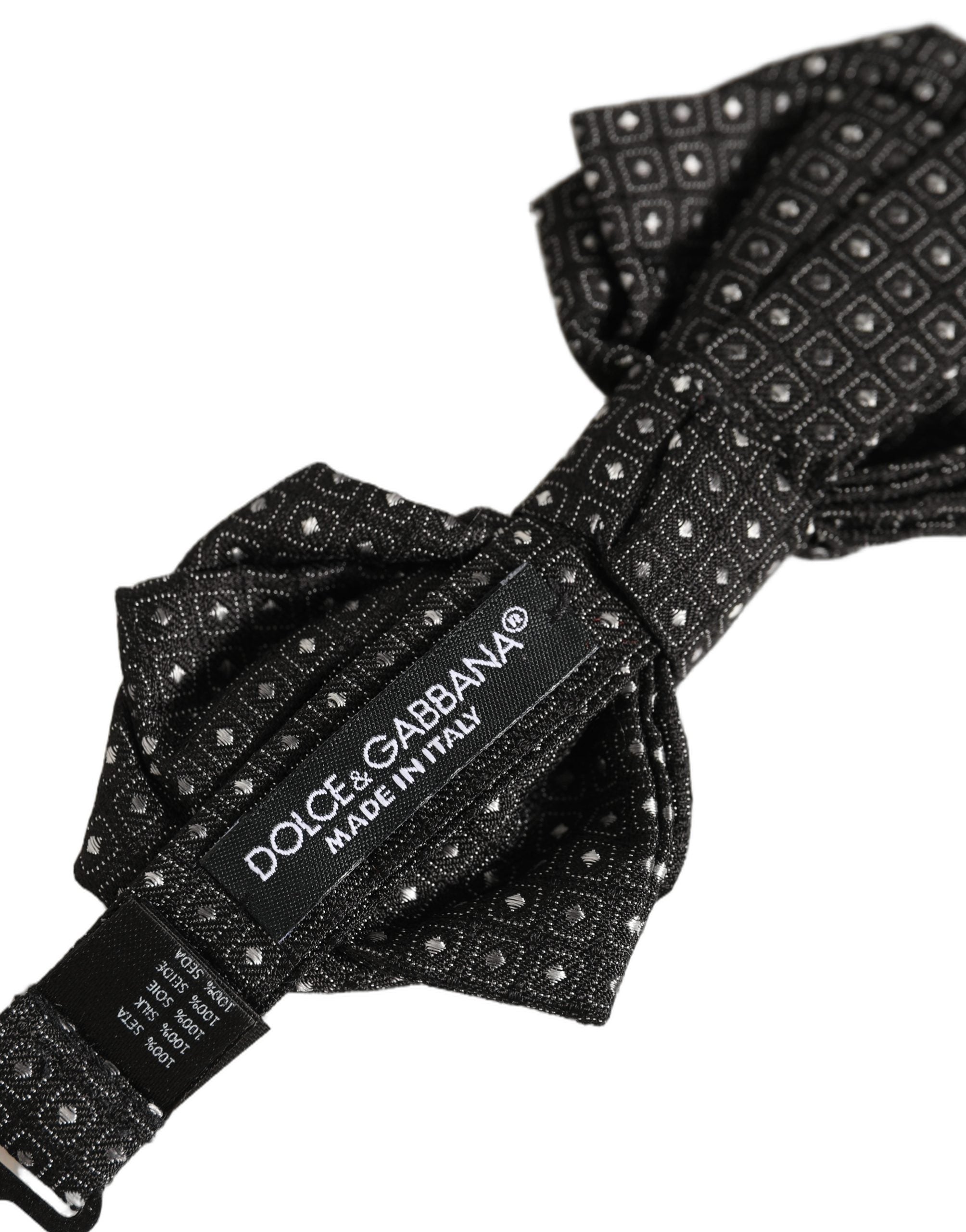 Dolce & Gabbana Men Black Polka Dot Silk Adjustable Neck Papillon Bow Tie