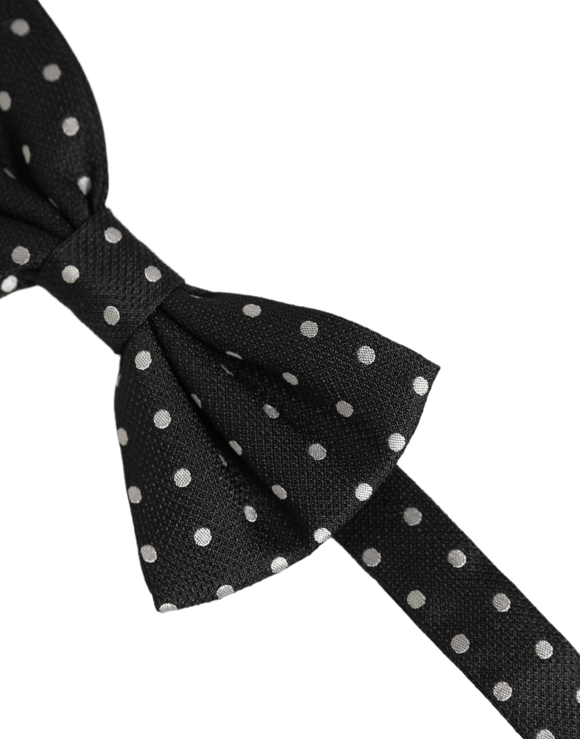 Dolce & Gabbana Black White Polka Dot Adjustable Neck Papillon Bow Tie