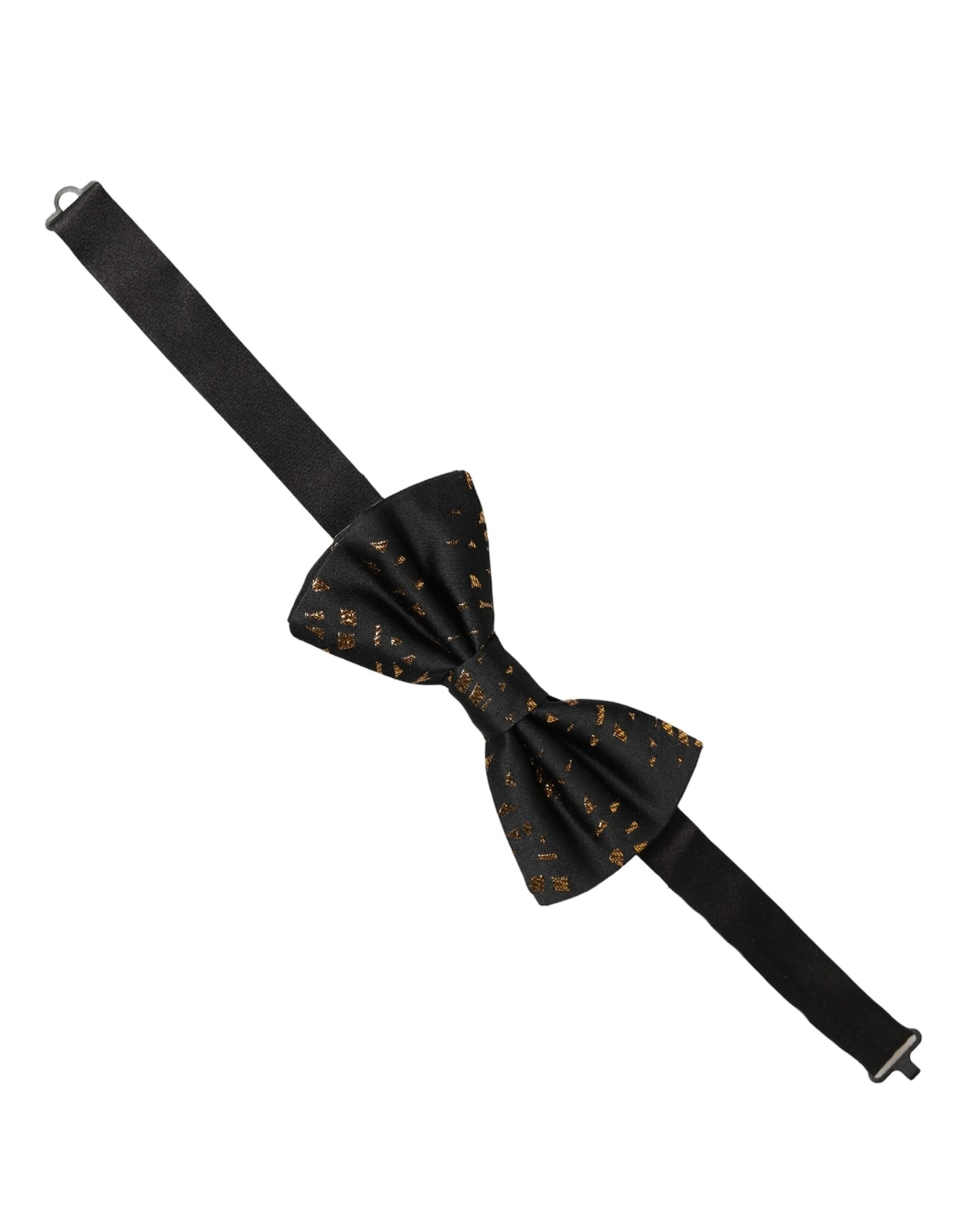 Dolce & Gabbana Black Gold Speckle Pattern Adjustable Neck Papillon Bow Tie