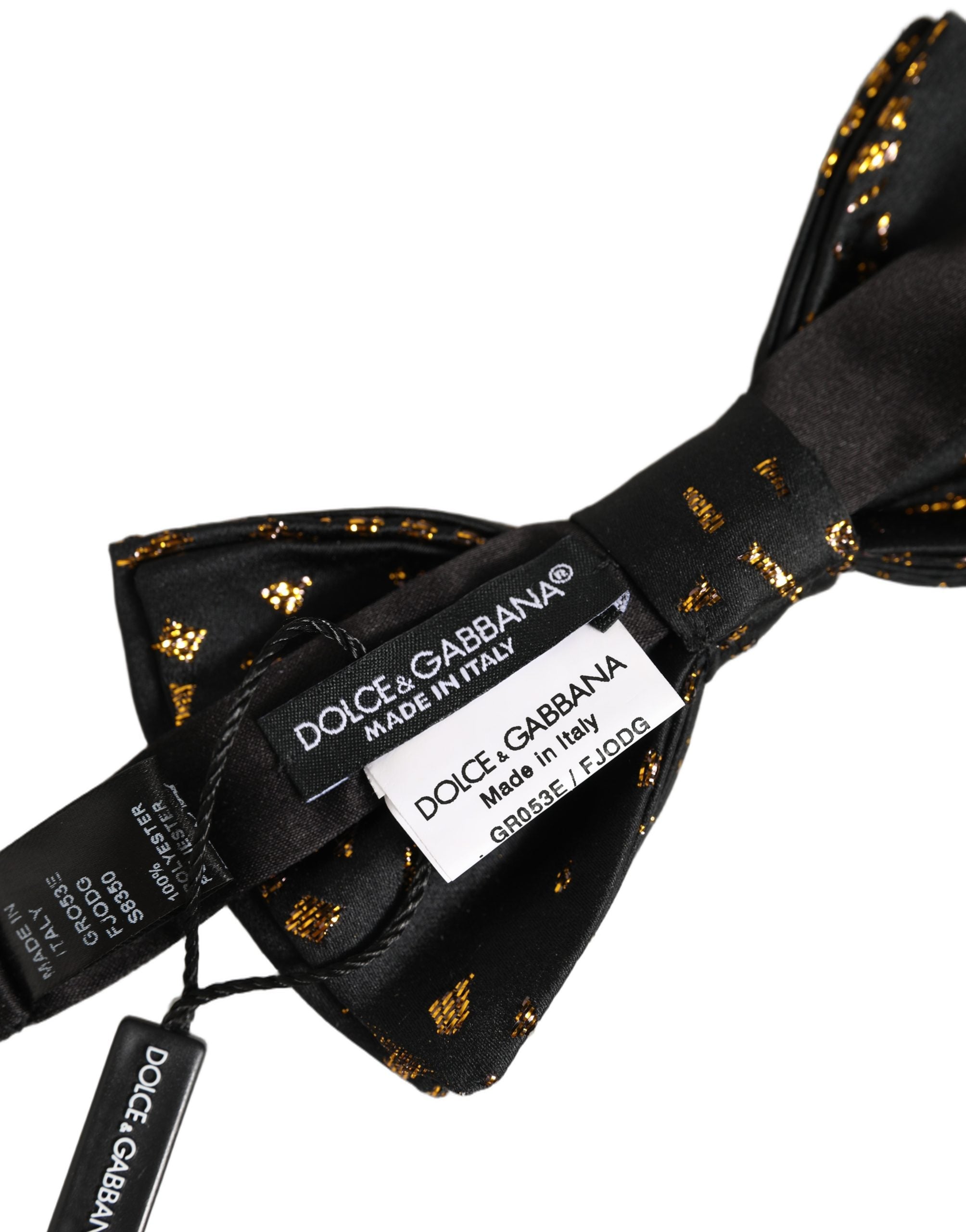 Dolce & Gabbana Black Gold Speckle Pattern Adjustable Neck Papillon Bow Tie
