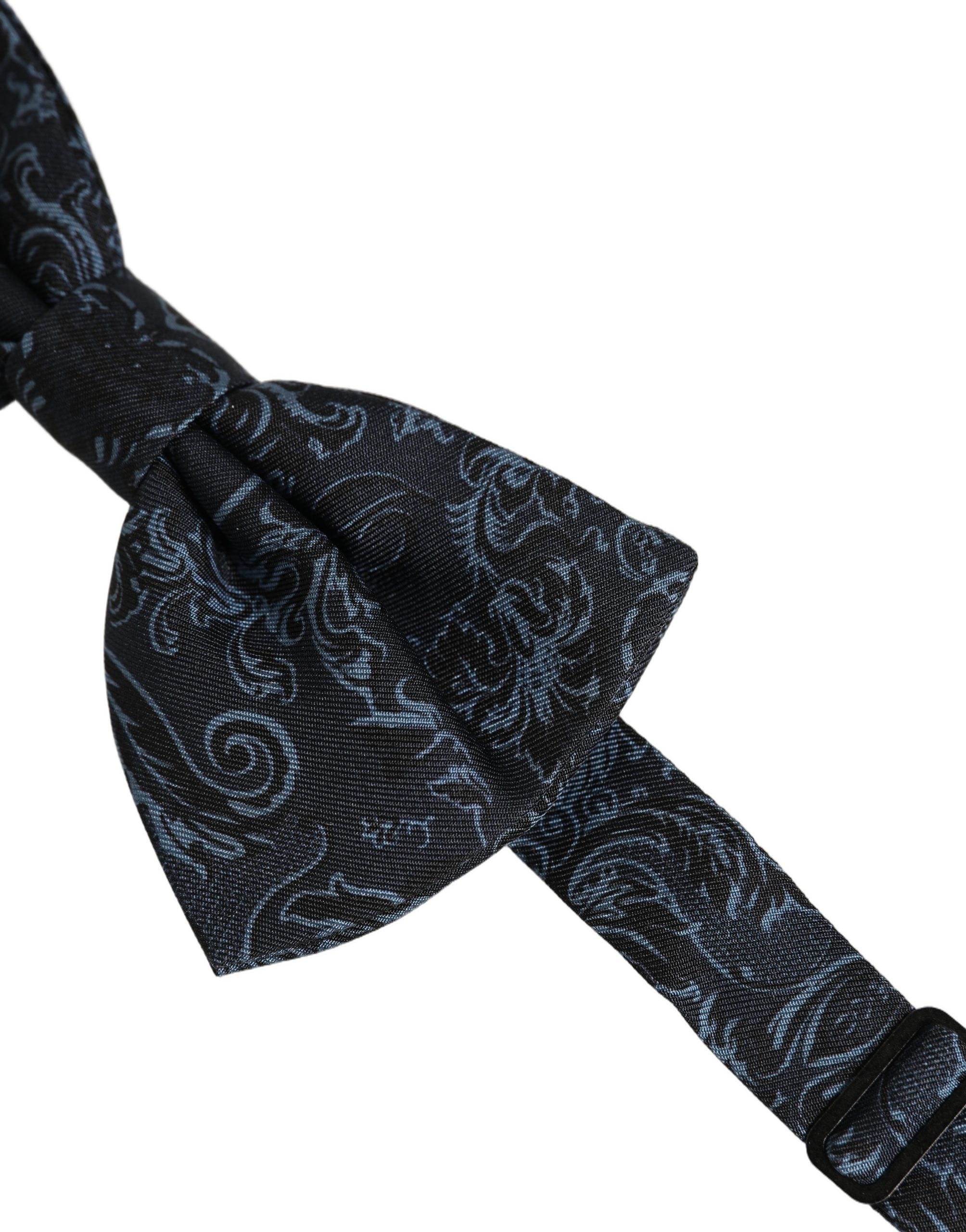 Dolce & Gabbana Men Black Blue Paisley Adjustable Neck Papillon Bow Tie
