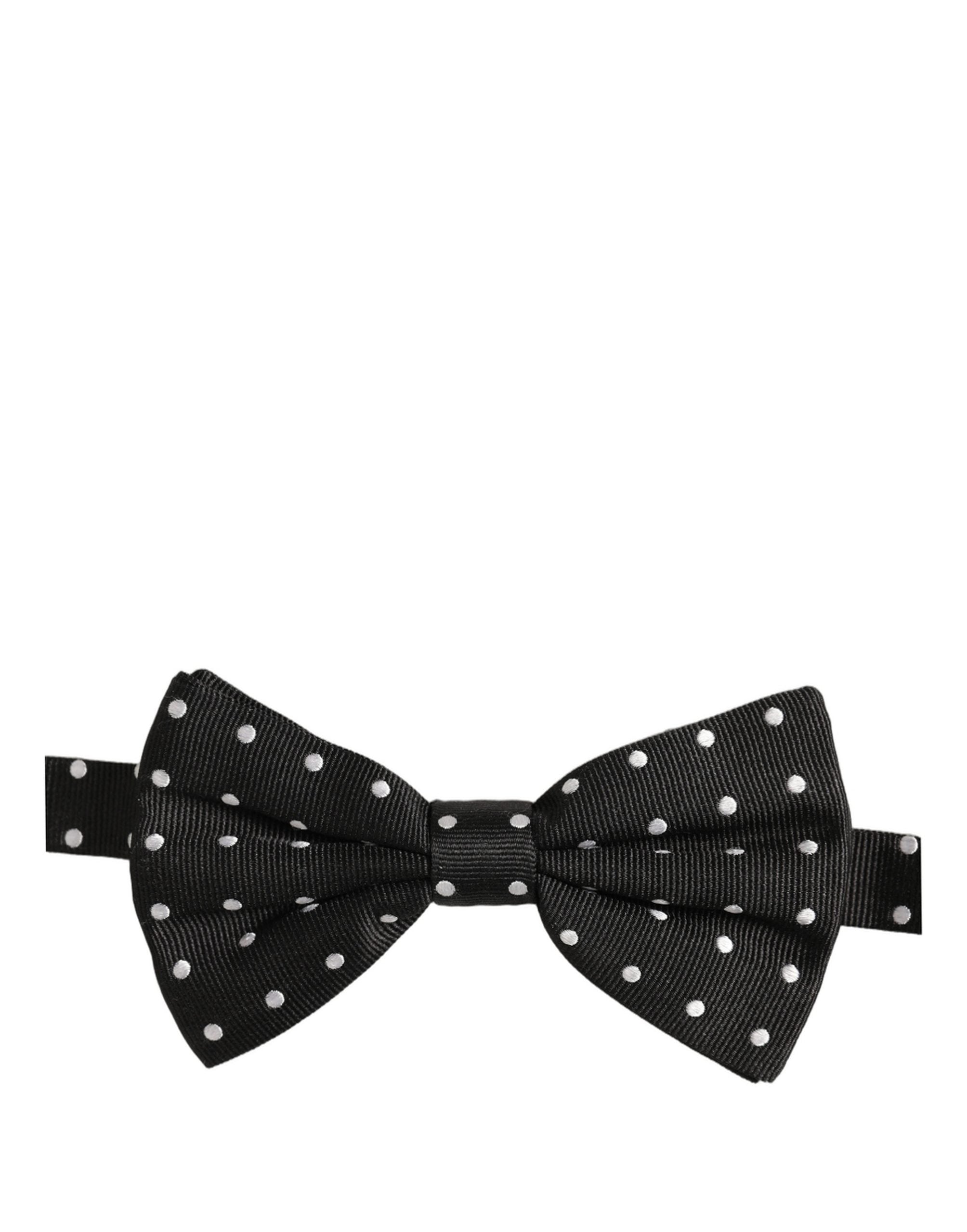 Dolce & Gabbana Black White Polka Dot Adjustable Neck Papillon Bow Tie