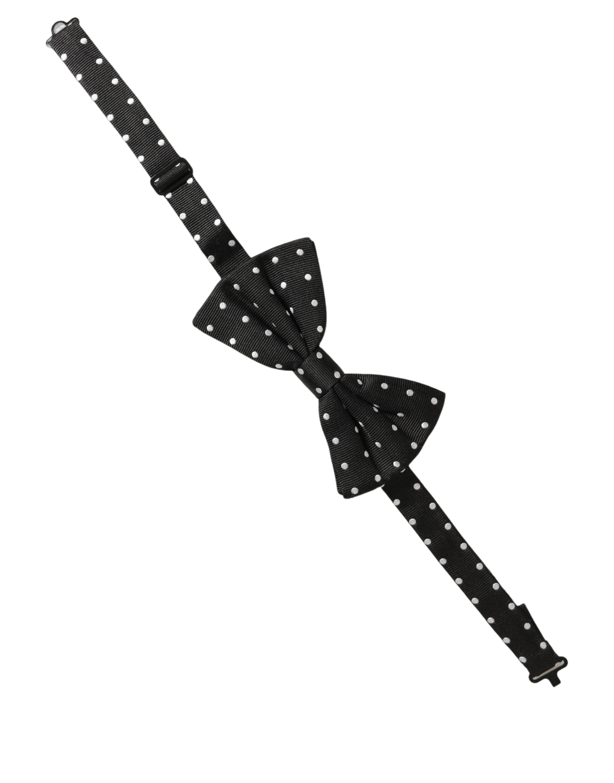 Dolce & Gabbana Black White Polka Dot Adjustable Neck Papillon Bow Tie