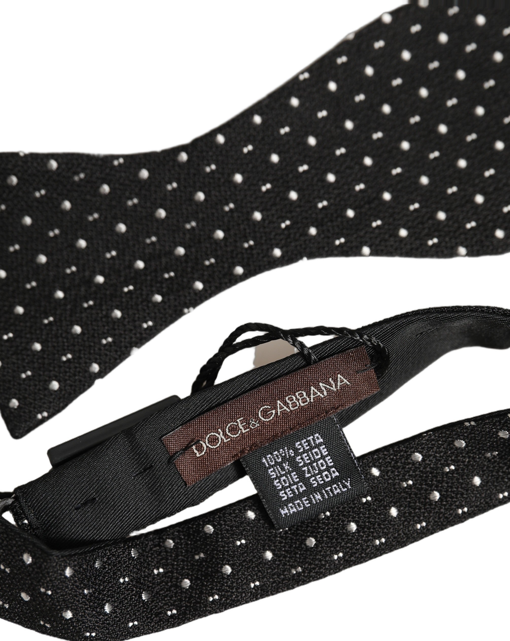 Dolce & Gabbana Black White Polka Dot Adjustable Neck Papillon Bow Tie