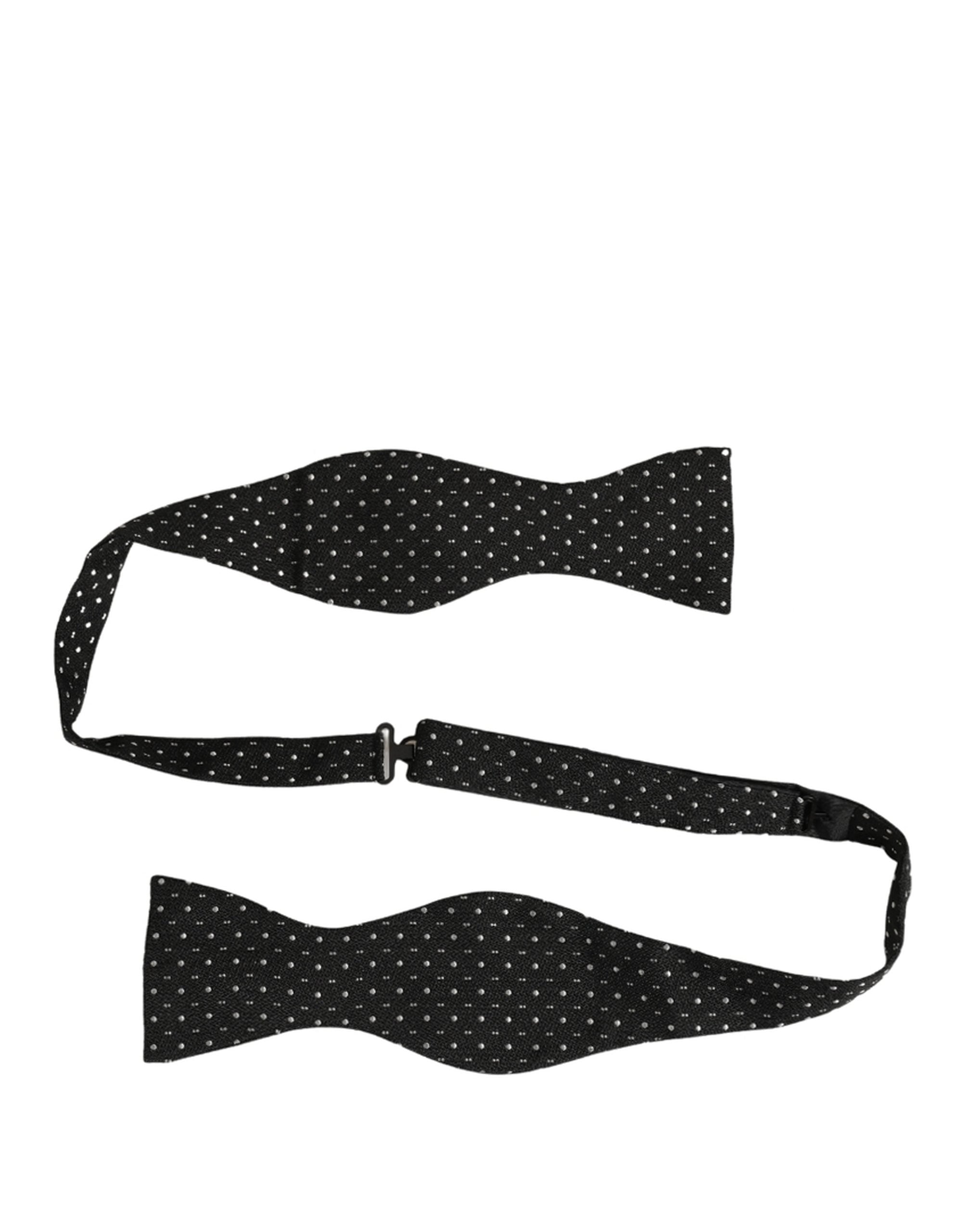 Dolce & Gabbana Black White Polka Dot Adjustable Neck Papillon Bow Tie