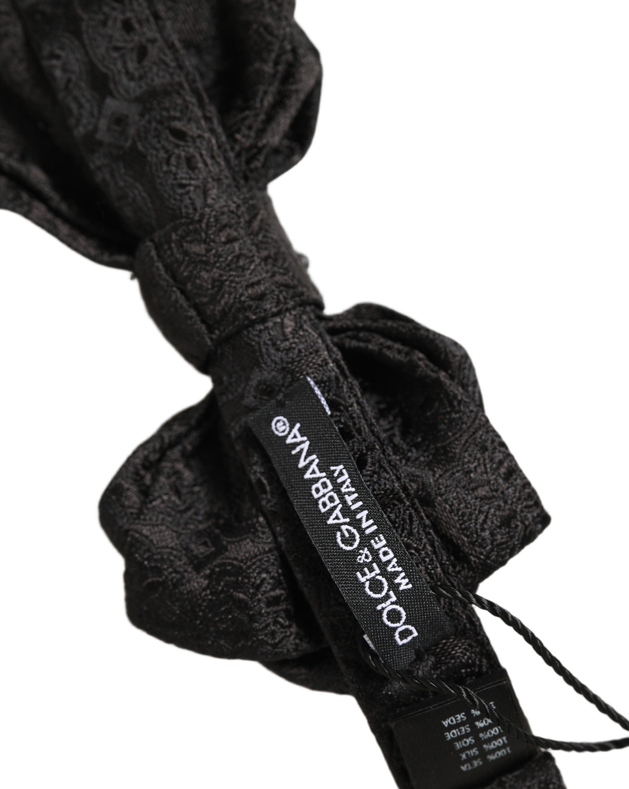 Dolce & Gabbana Men Black Paisley Silk Adjustable Neck Papillon Bow Tie