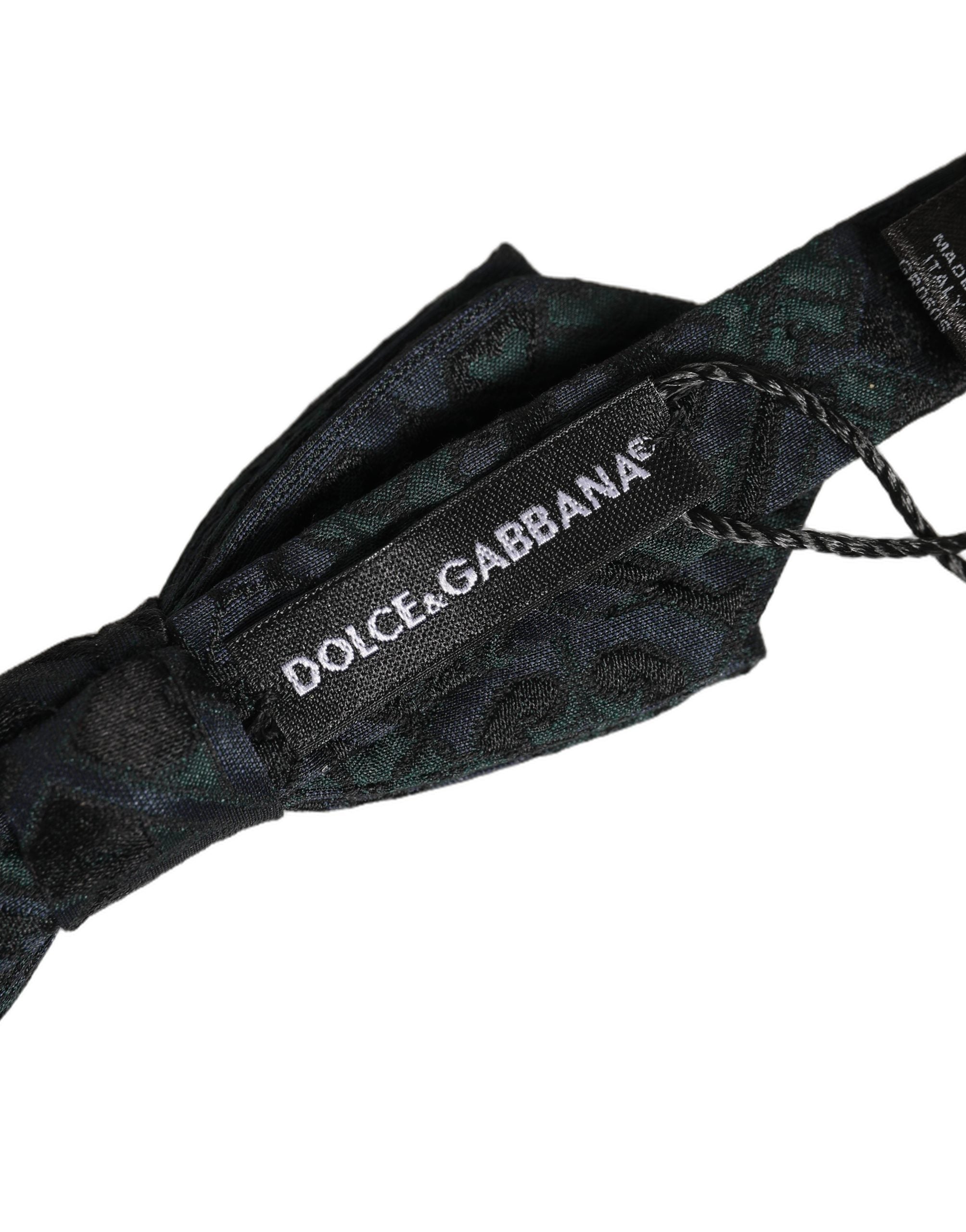 Dolce & Gabbana Men Black Green Paisley Adjustable Neck Papillon Bow Tie