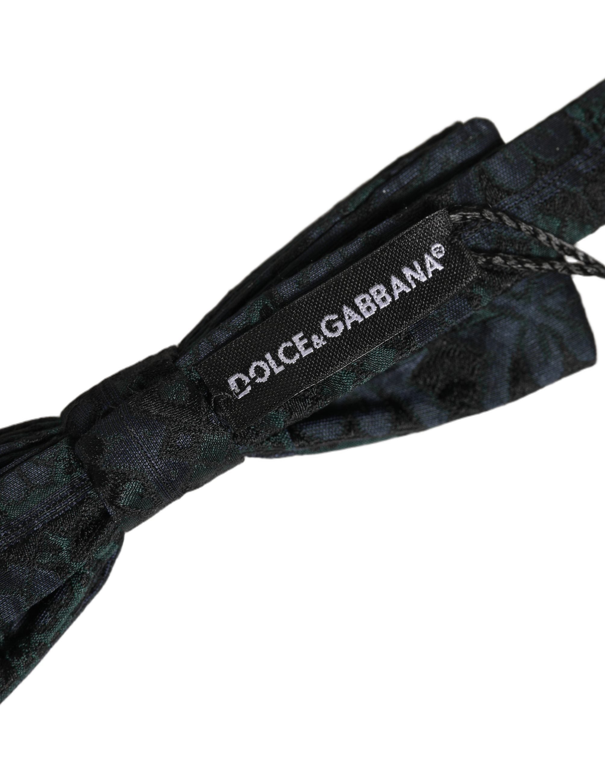 Dolce & Gabbana Men Black Green Paisley Adjustable Neck Papillon Bow Tie