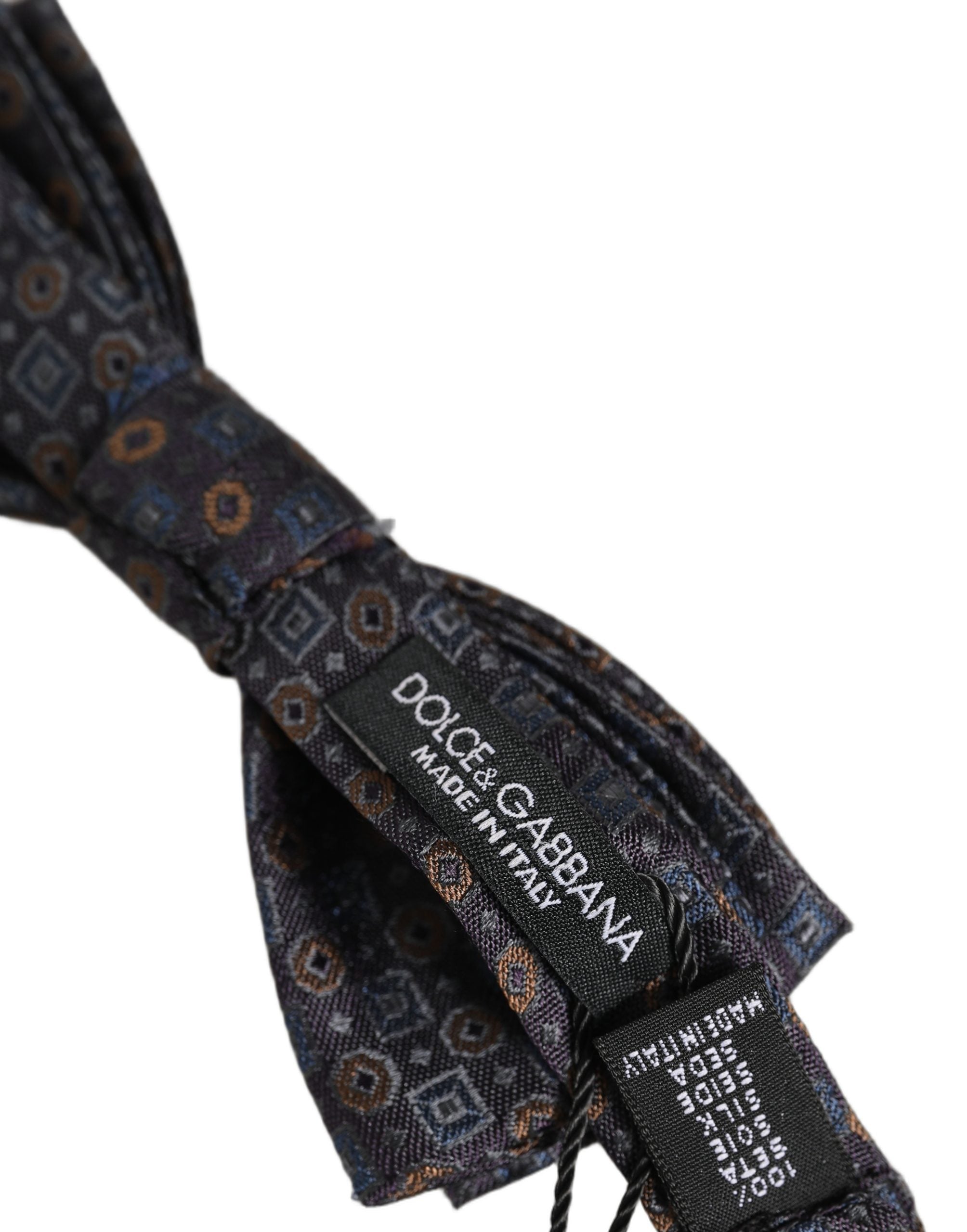 Dolce & Gabbana Men Dark Gray Geometric Adjustable Neck Bow Tie