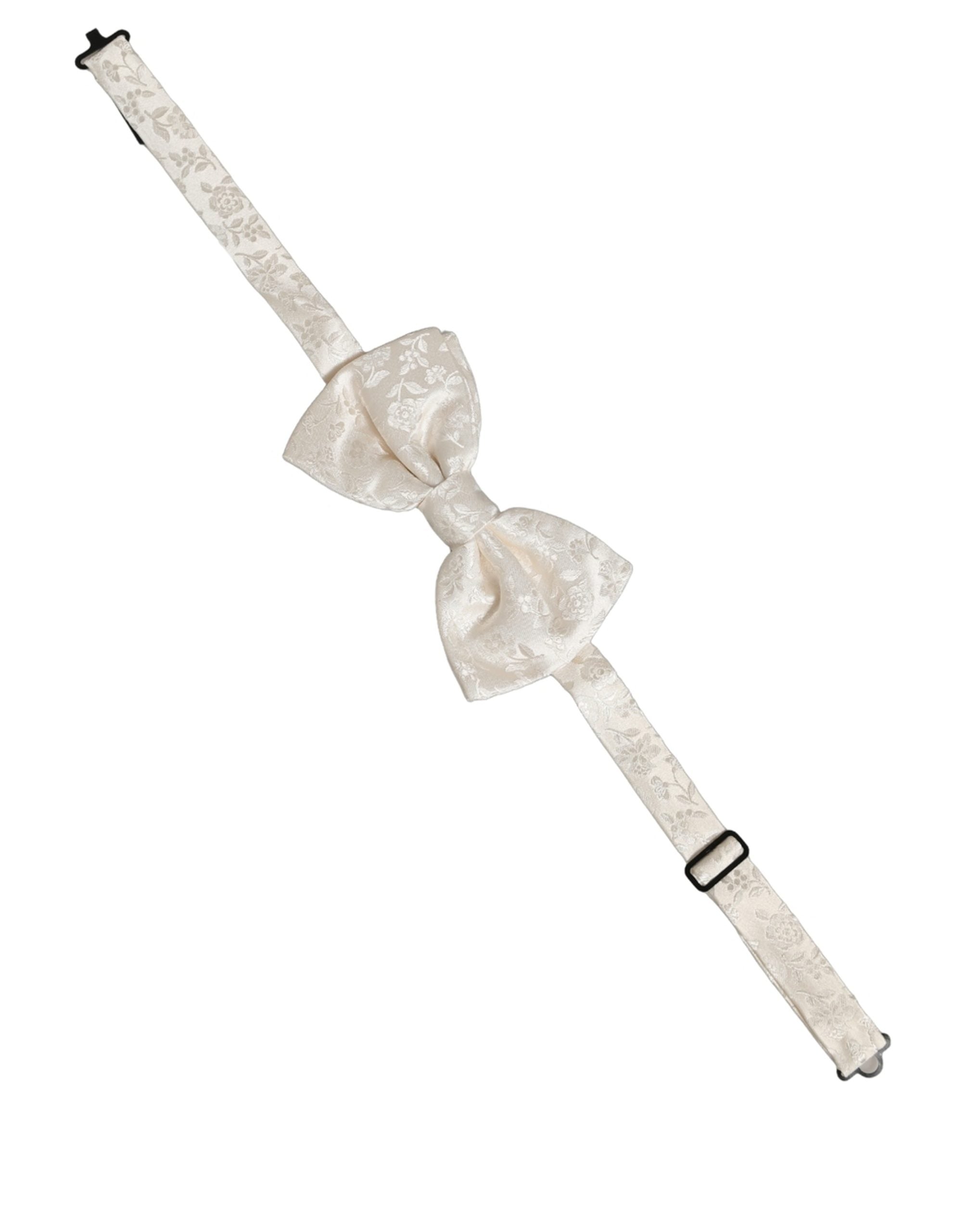 Dolce & Gabbana Men White Floral Silk Adjustable Neck Papillon Bow Tie
