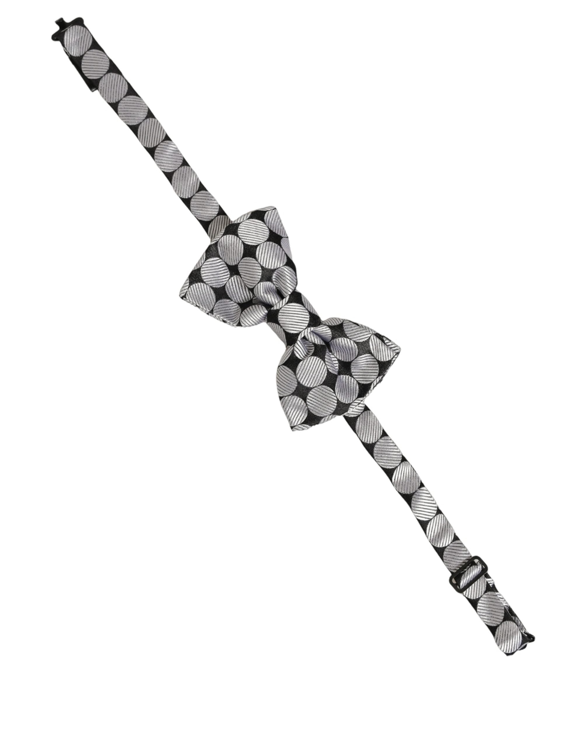 Dolce & Gabbana Men Black Silver Circles Adjustable Neck Papillon Bow Tie