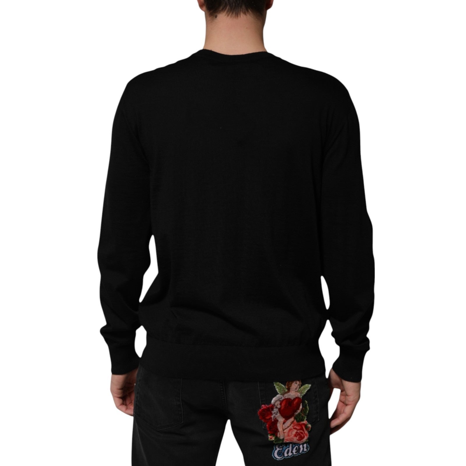 Dolce & Gabbana Black Cashmere Cherub Print Baroque Sweater