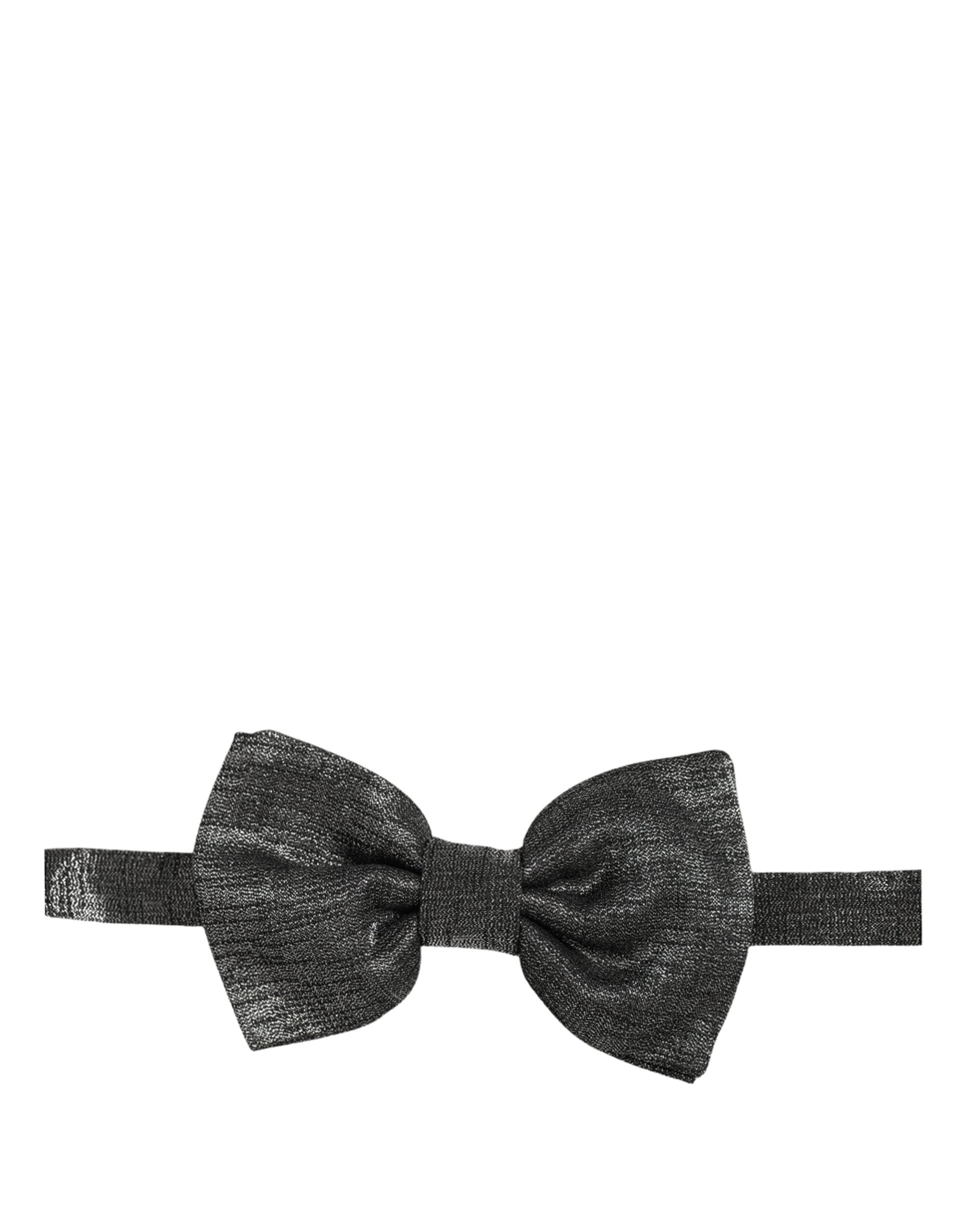Dolce & Gabbana Men Metallic Black Silk Adjustable Neck Papillon Bow Tie