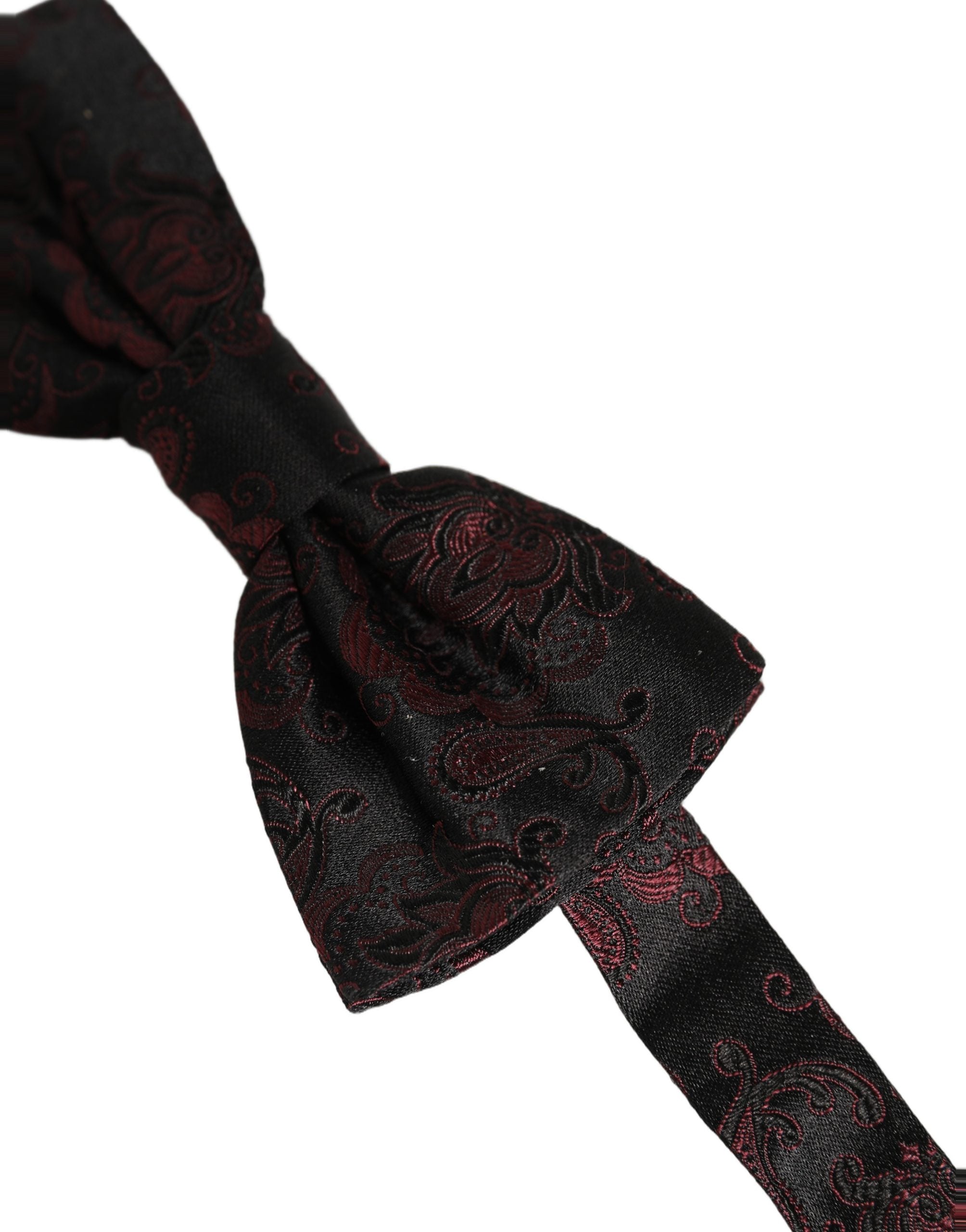Dolce & Gabbana Burgundy Paisley Silk Adjustable Neck Papillon Bow Tie