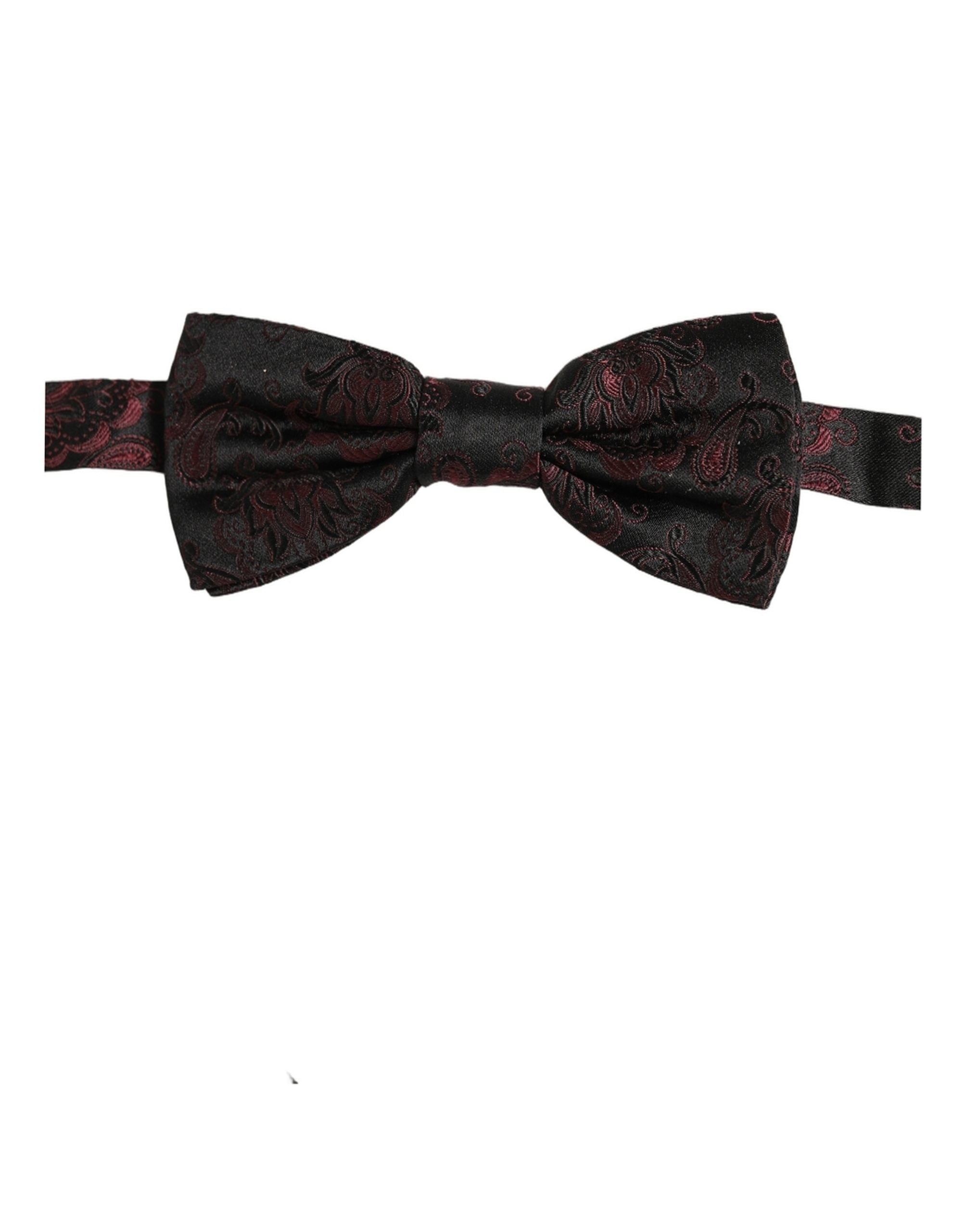 Dolce & Gabbana Burgundy Paisley Silk Adjustable Neck Papillon Bow Tie