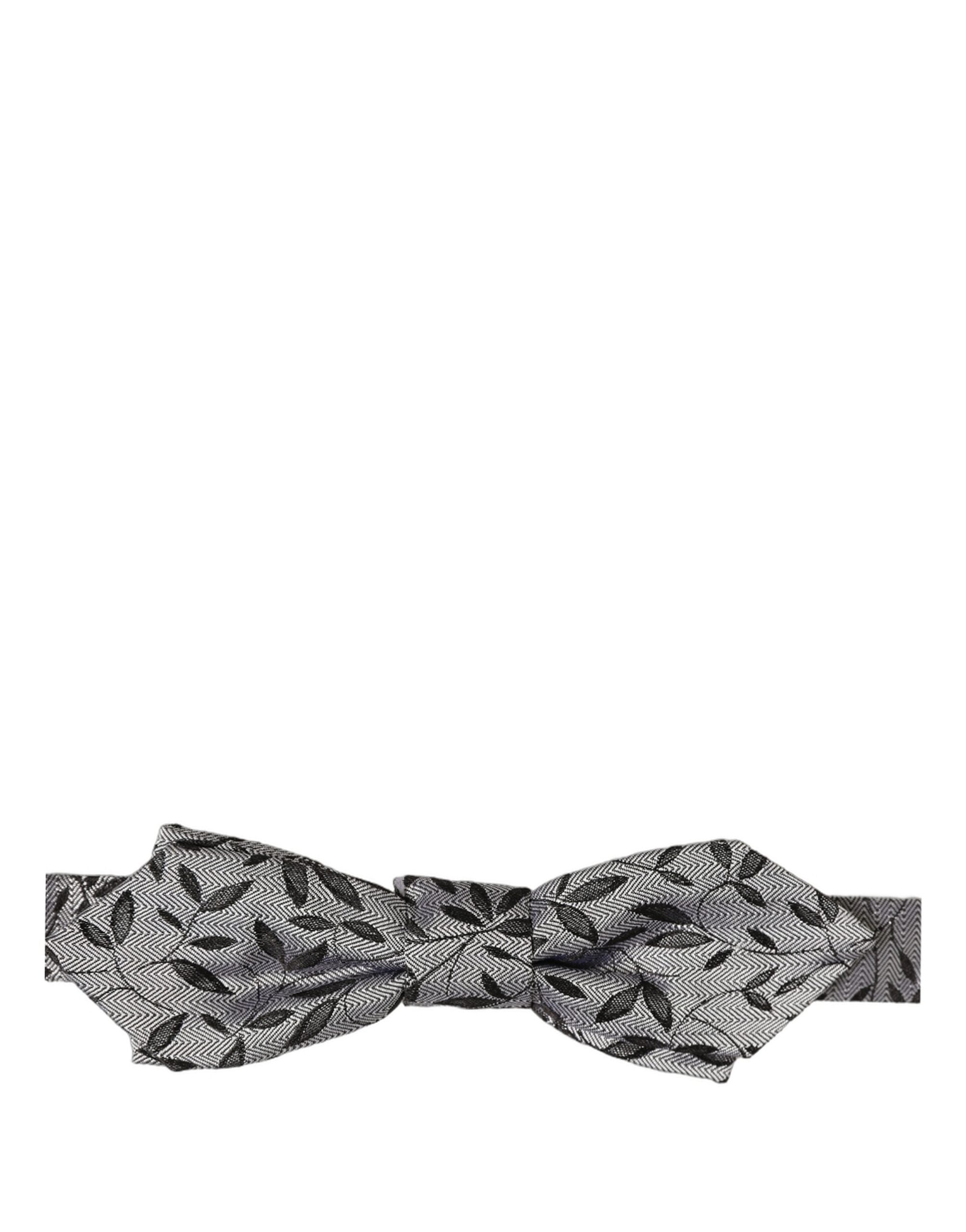 Dolce & Gabbana Men Gray Abstract Silk Adjustable Neck Papillon Bow Tie