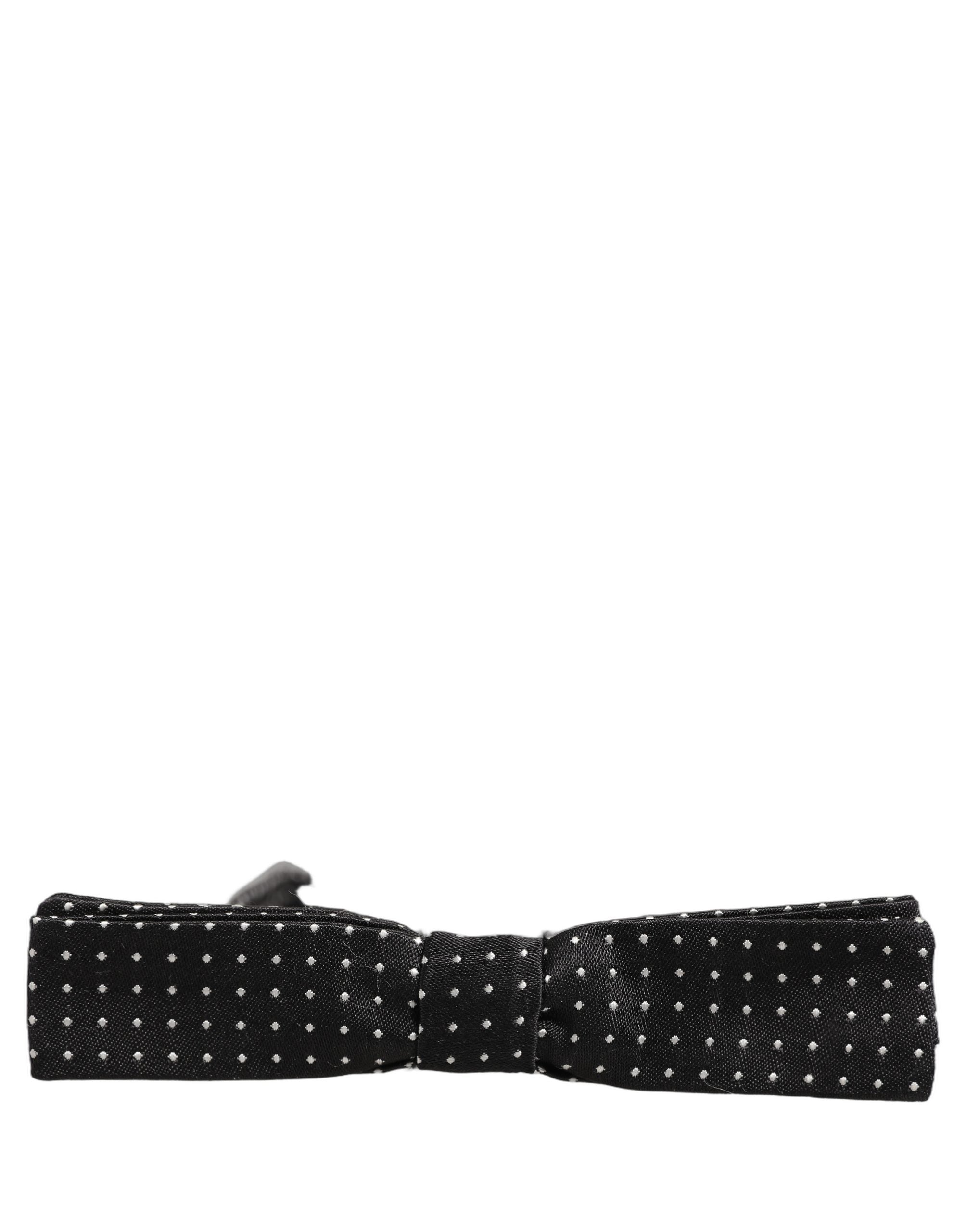 Dolce & Gabbana Black White Polka Dot Adjustable Neck Papillon Bow Tie