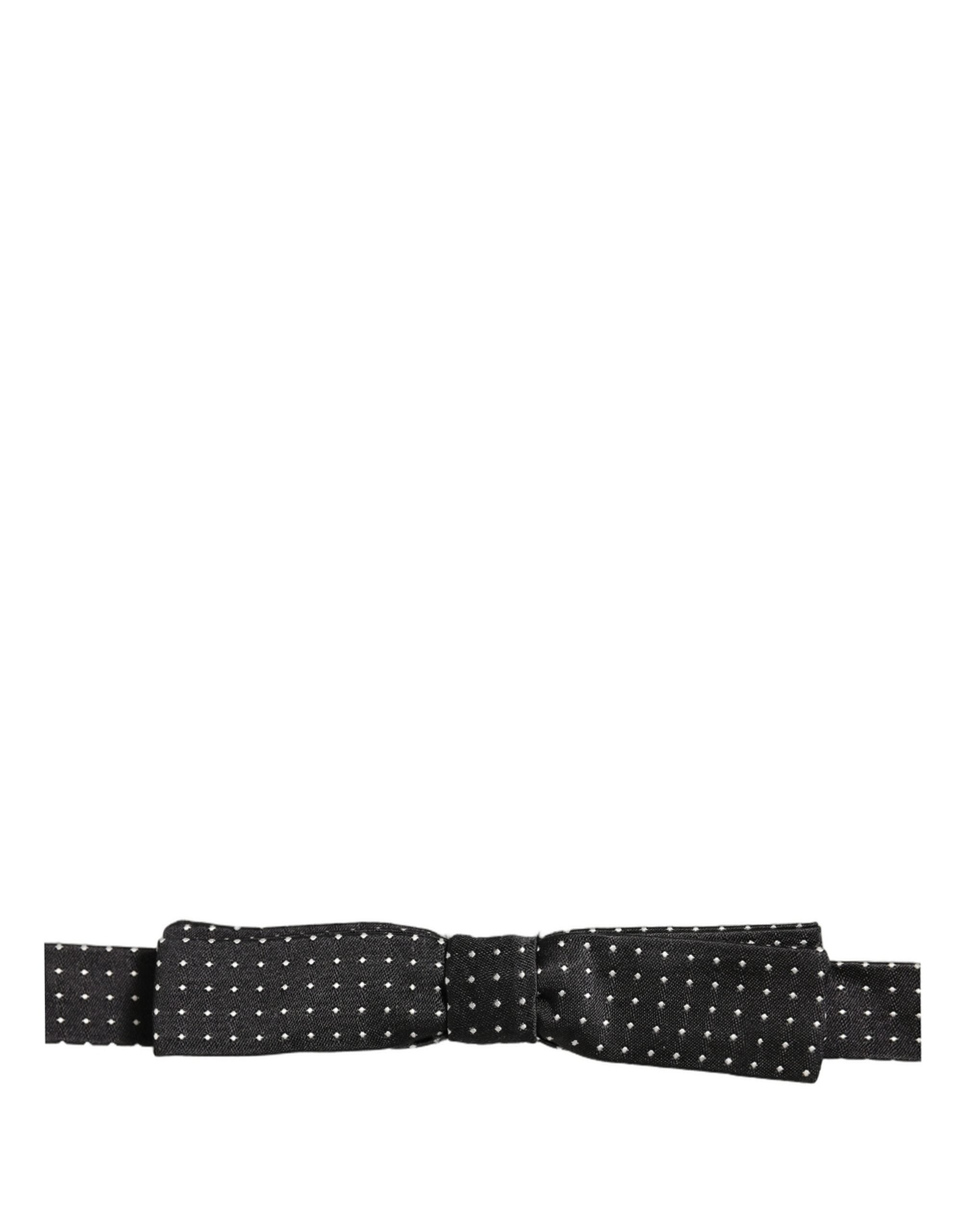 Dolce & Gabbana Black White Polka Dot Adjustable Neck Papillon Bow Tie