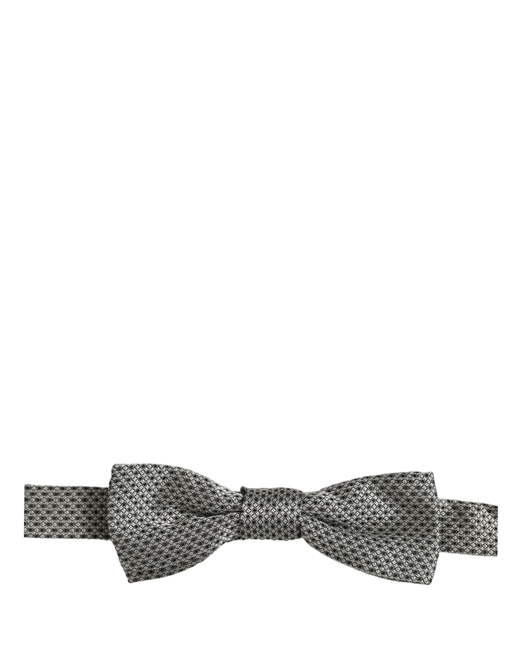 Dolce & Gabbana Men Gray Silk Patterned Adjustable Neck Papillon Bow Tie