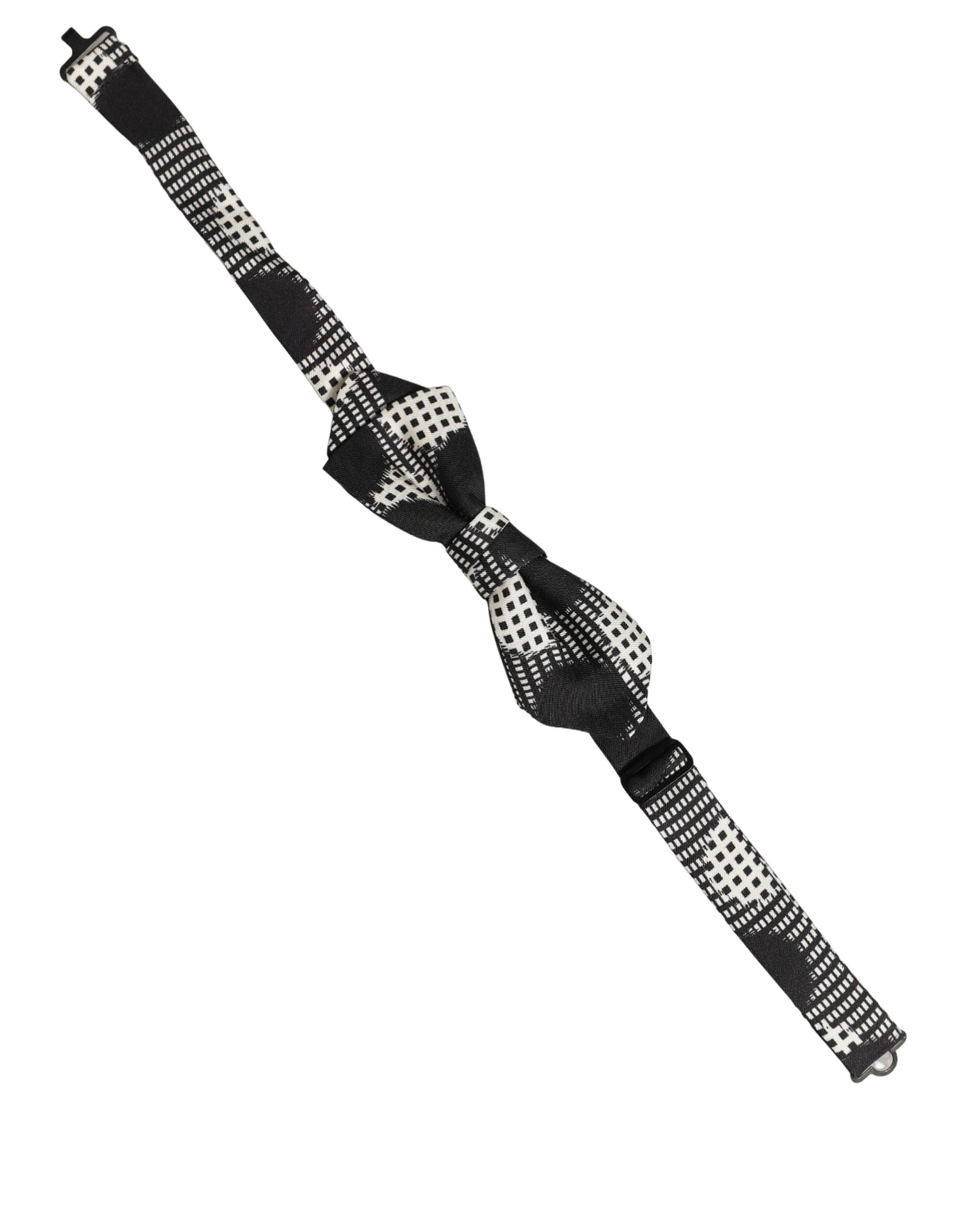 Dolce & Gabbana Black White Checkered Adjustable Neck Papillon Bow Tie