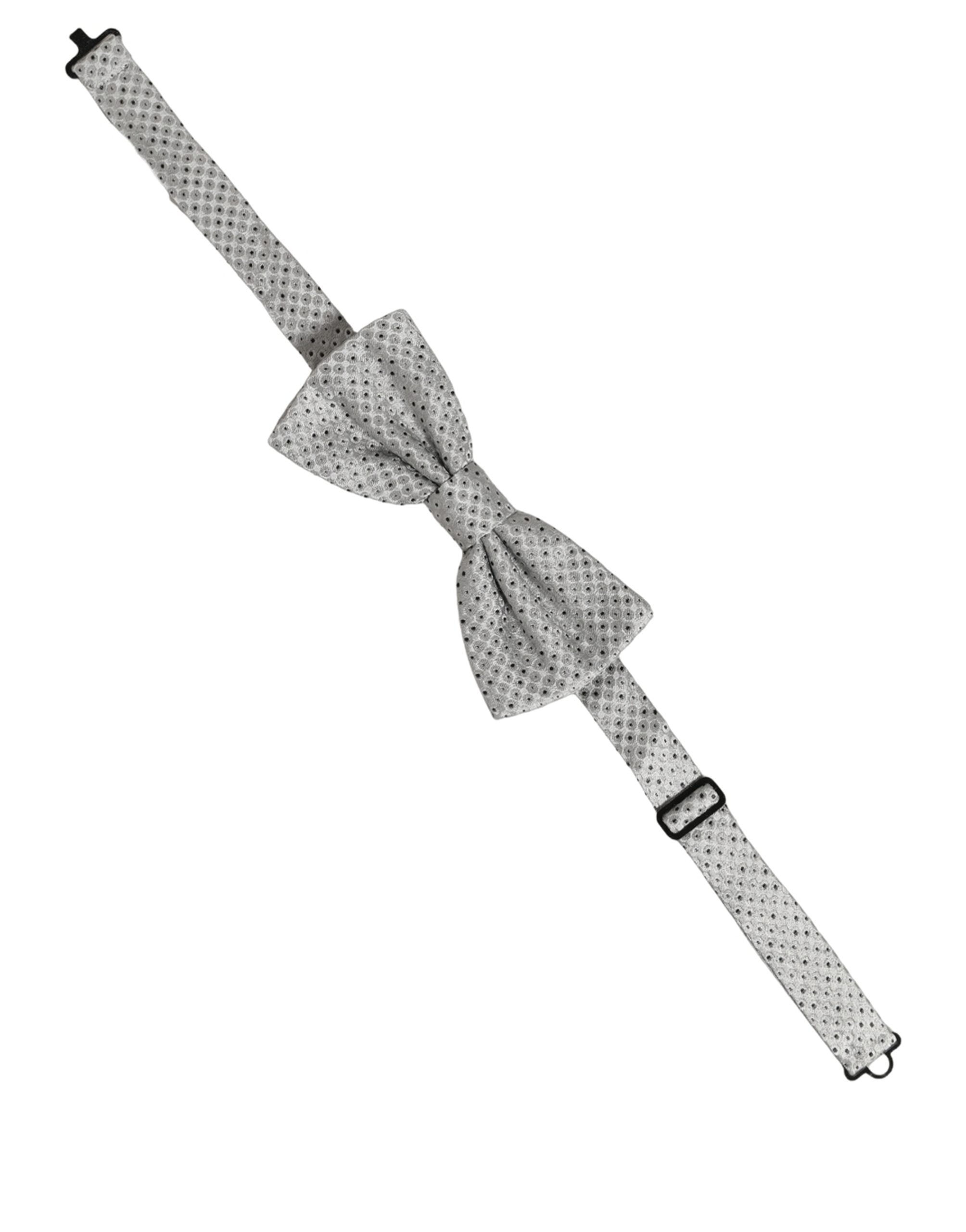 Dolce & Gabbana Men Black Gray Polka Dot Adjustable Neck Papillon Bow Tie