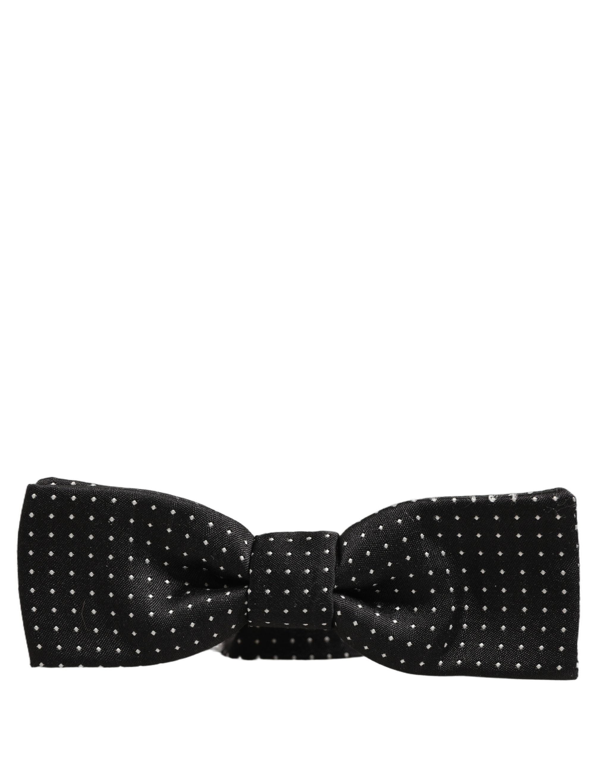 Dolce & Gabbana Black White Polka Dot Adjustable Neck Papillon Bow Tie