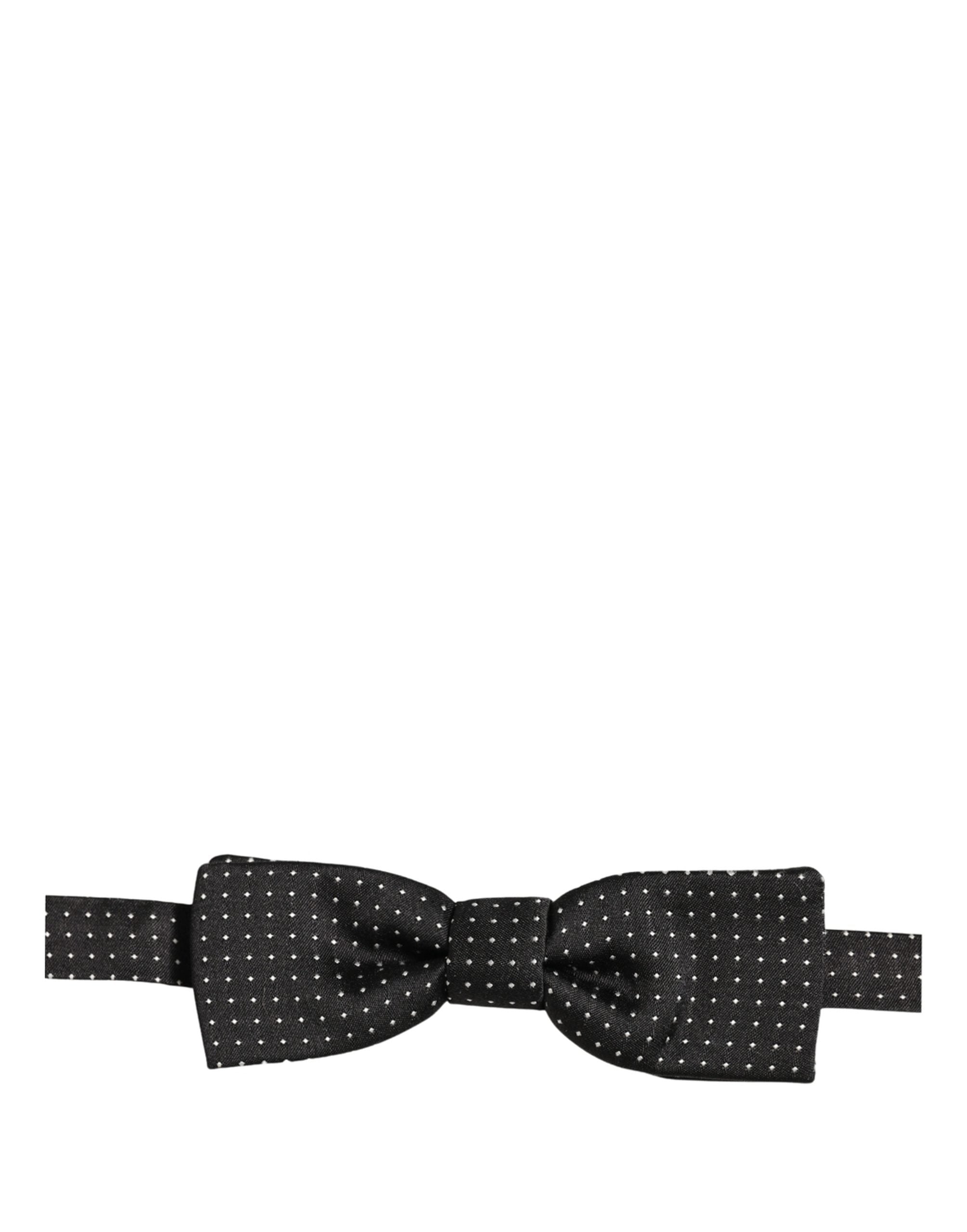 Dolce & Gabbana Black White Polka Dot Adjustable Neck Papillon Bow Tie