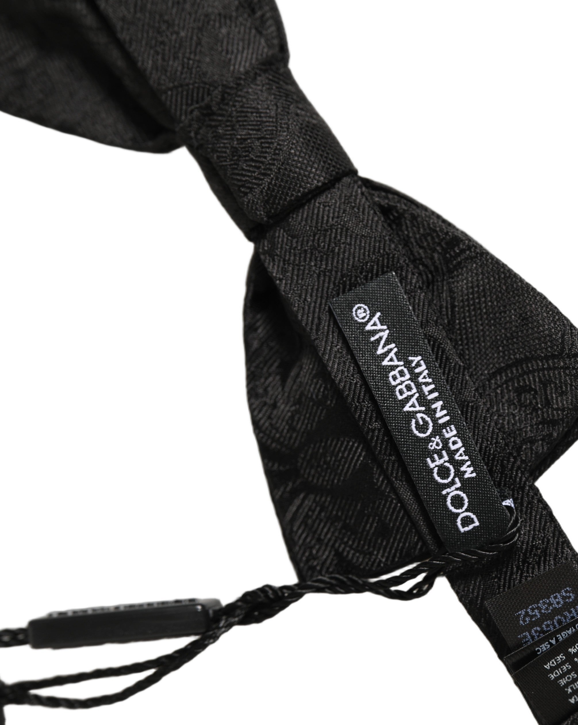 Dolce & Gabbana Men Black Paisley Silk Adjustable Neck Papillon Bow Tie