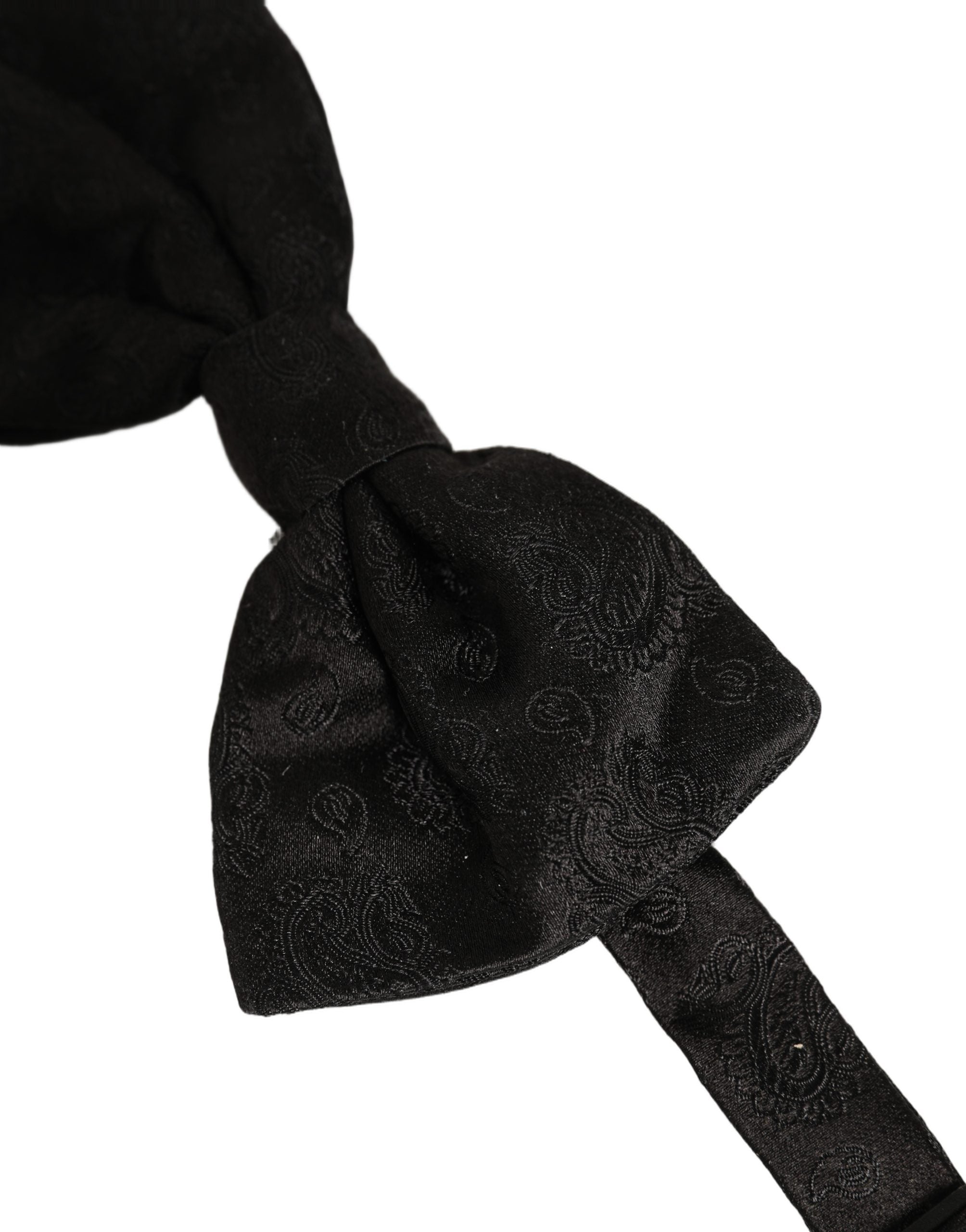 Dolce & Gabbana Men Black Paisley Silk Adjustable Neck Papillon Bow Tie