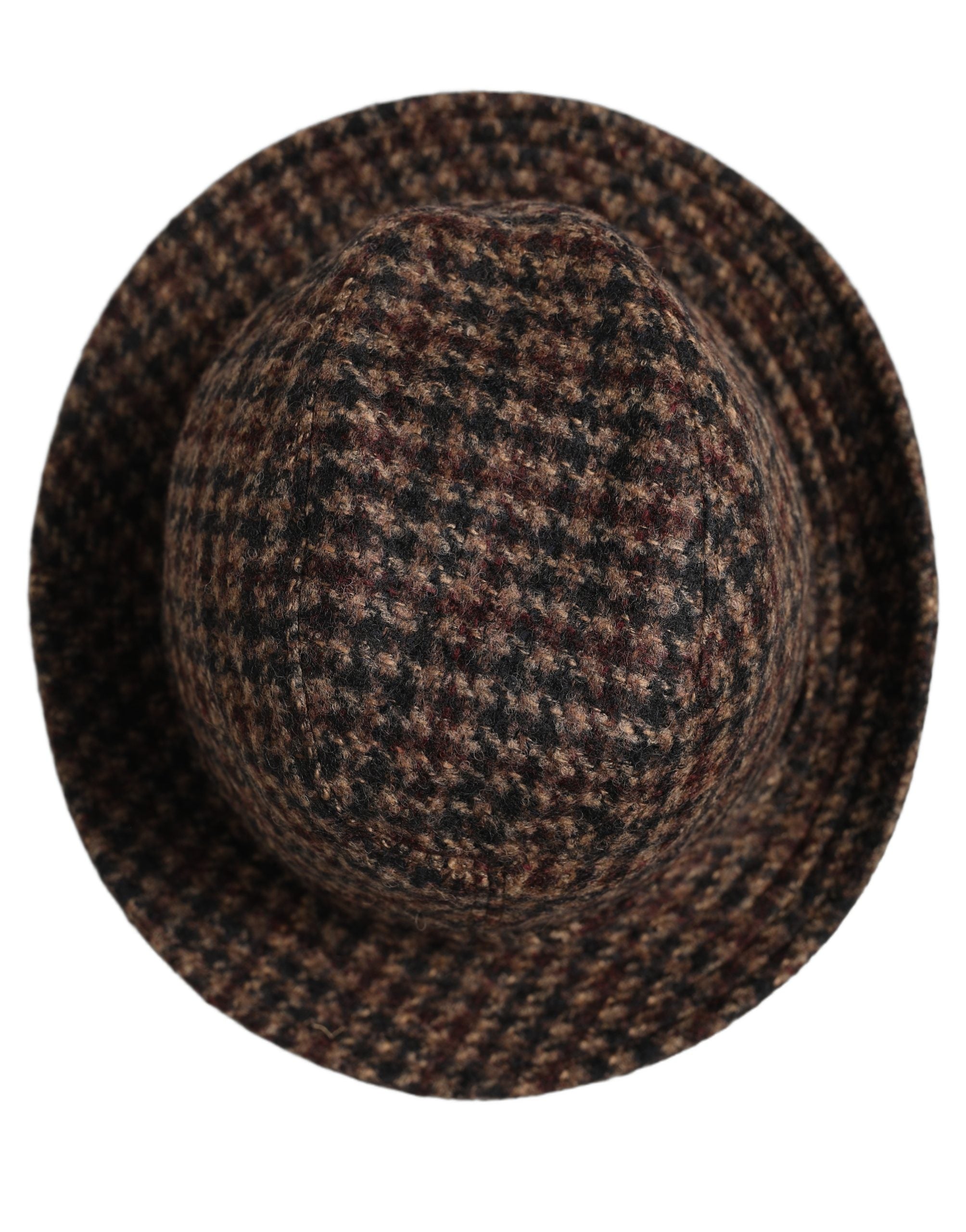 Dolce & Gabbana Brown Checkered Wool Tweed Fedora Capello Hats