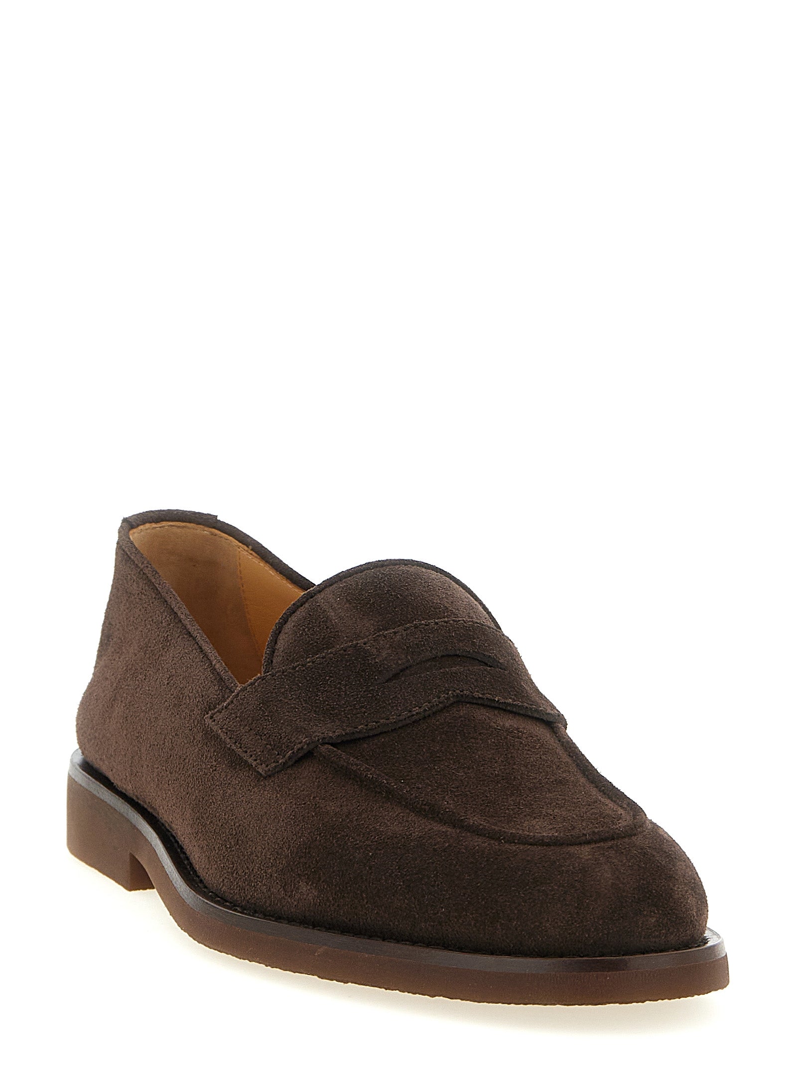 Brunello Cucinelli Brown Calfskin Slip-On Loafers