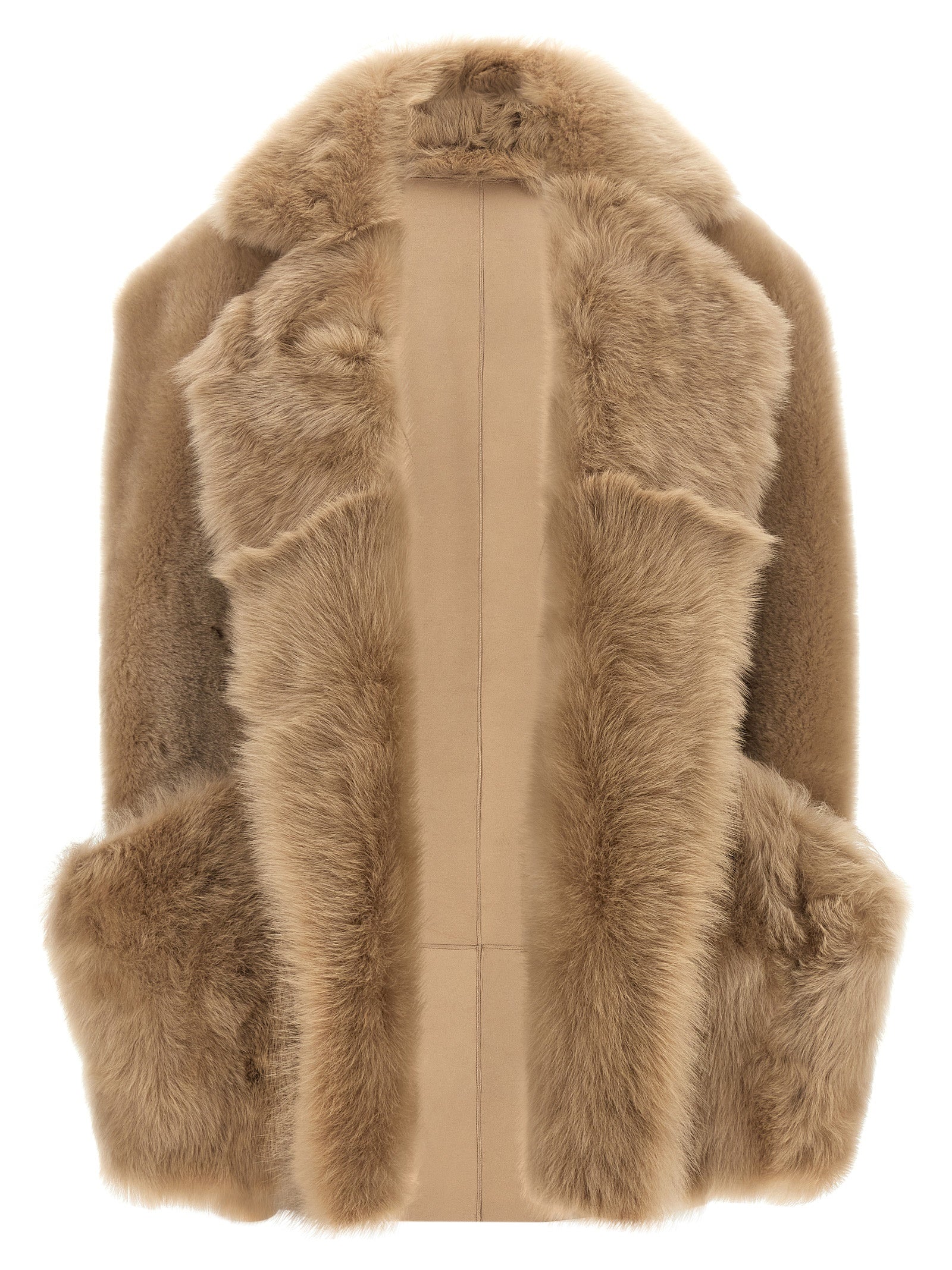 BLANCHA Beige Lamb Fur Sleeveless Jacket