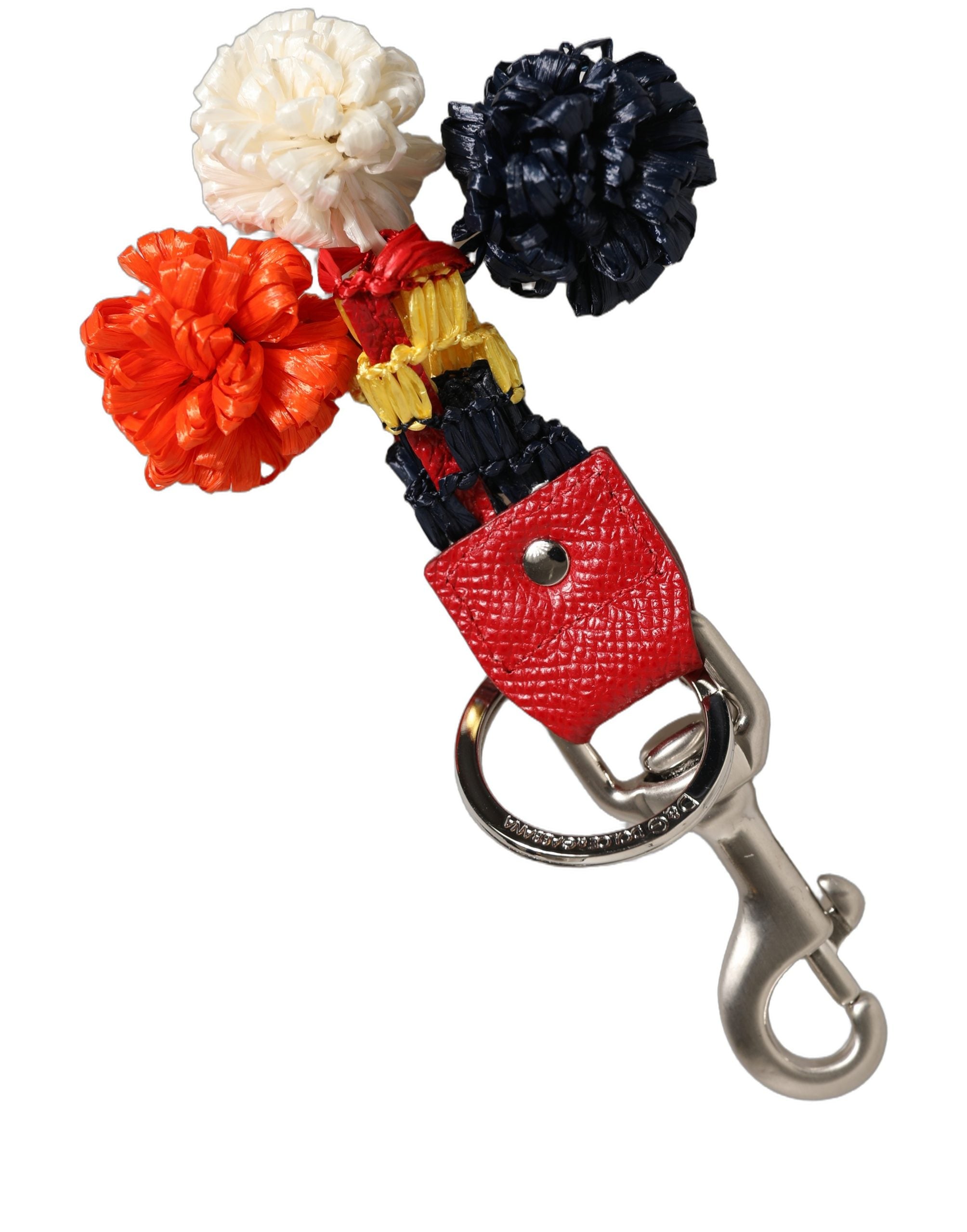 Dolce & Gabbana Raffia Leather Clasp Finder Chain Keyring Multicolor