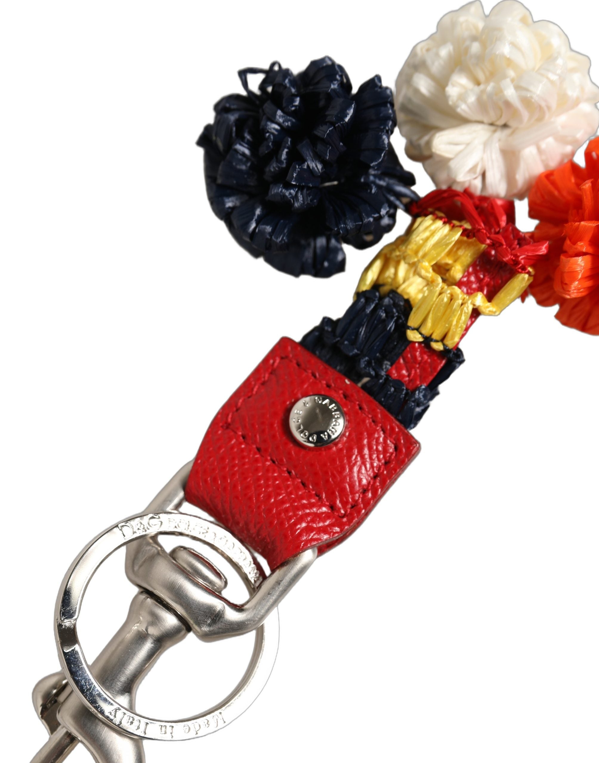 Dolce & Gabbana Raffia Leather Clasp Finder Chain Keyring Multicolor